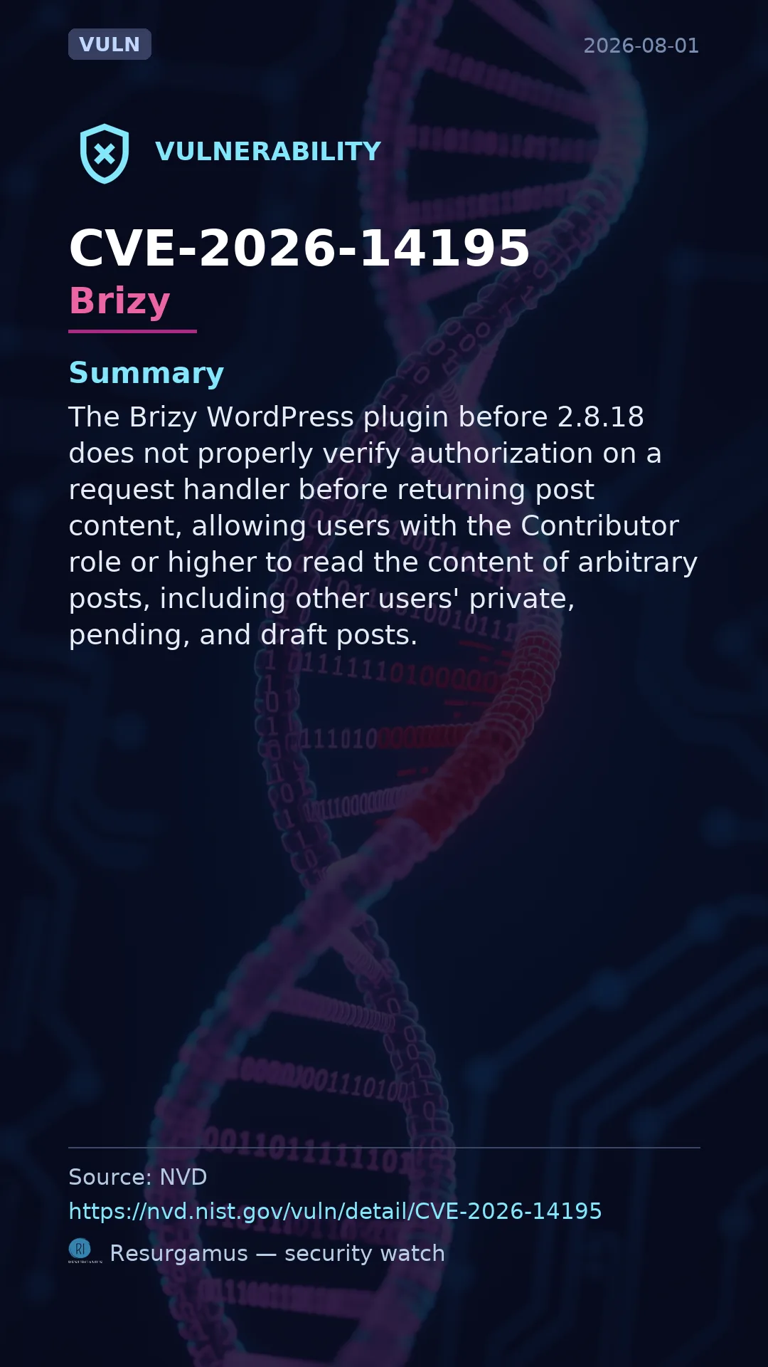CVE-2026-14195 Brizy Vulnerability