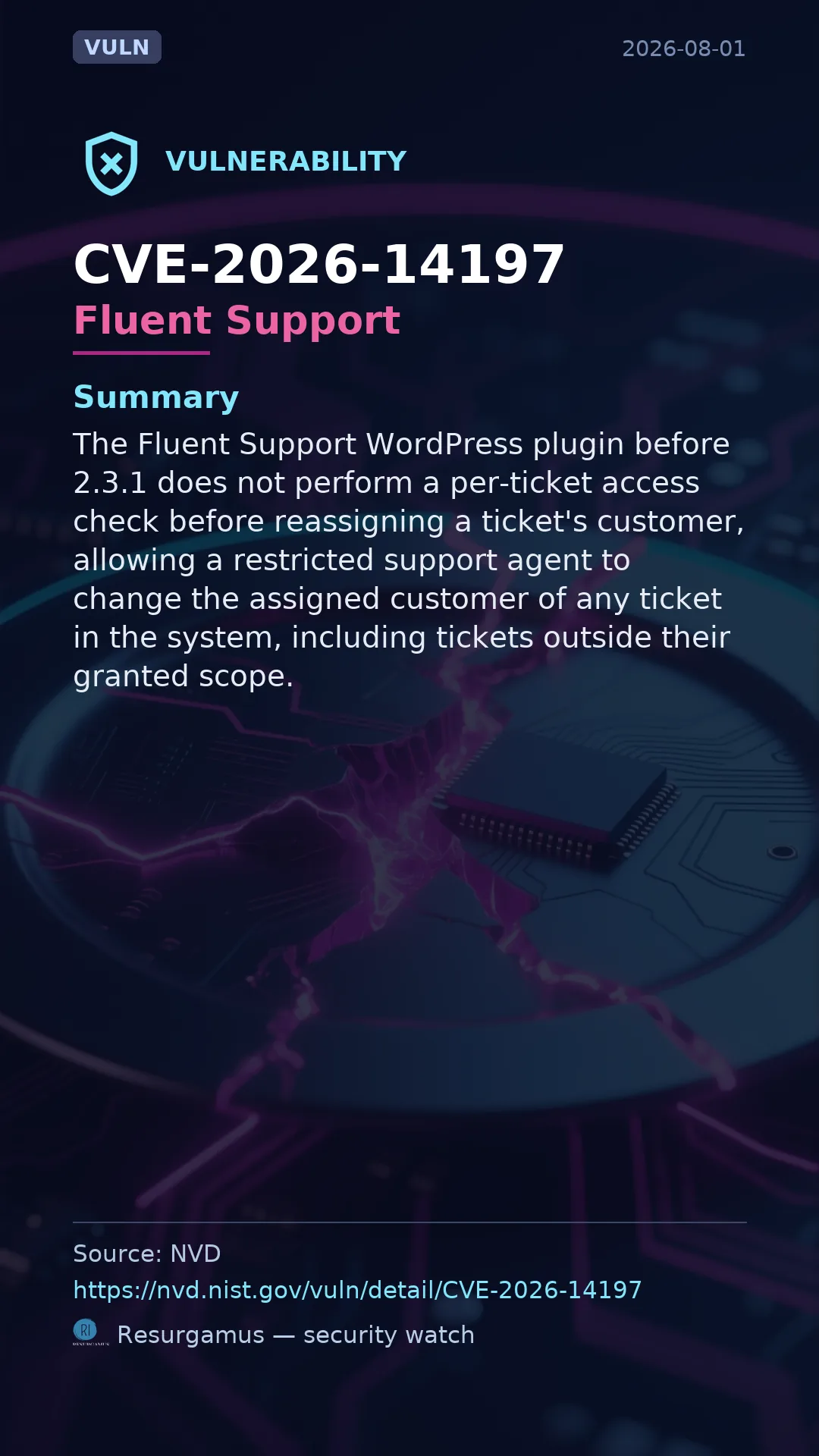 CVE-2026-14197 Fluent Support Vulnerability