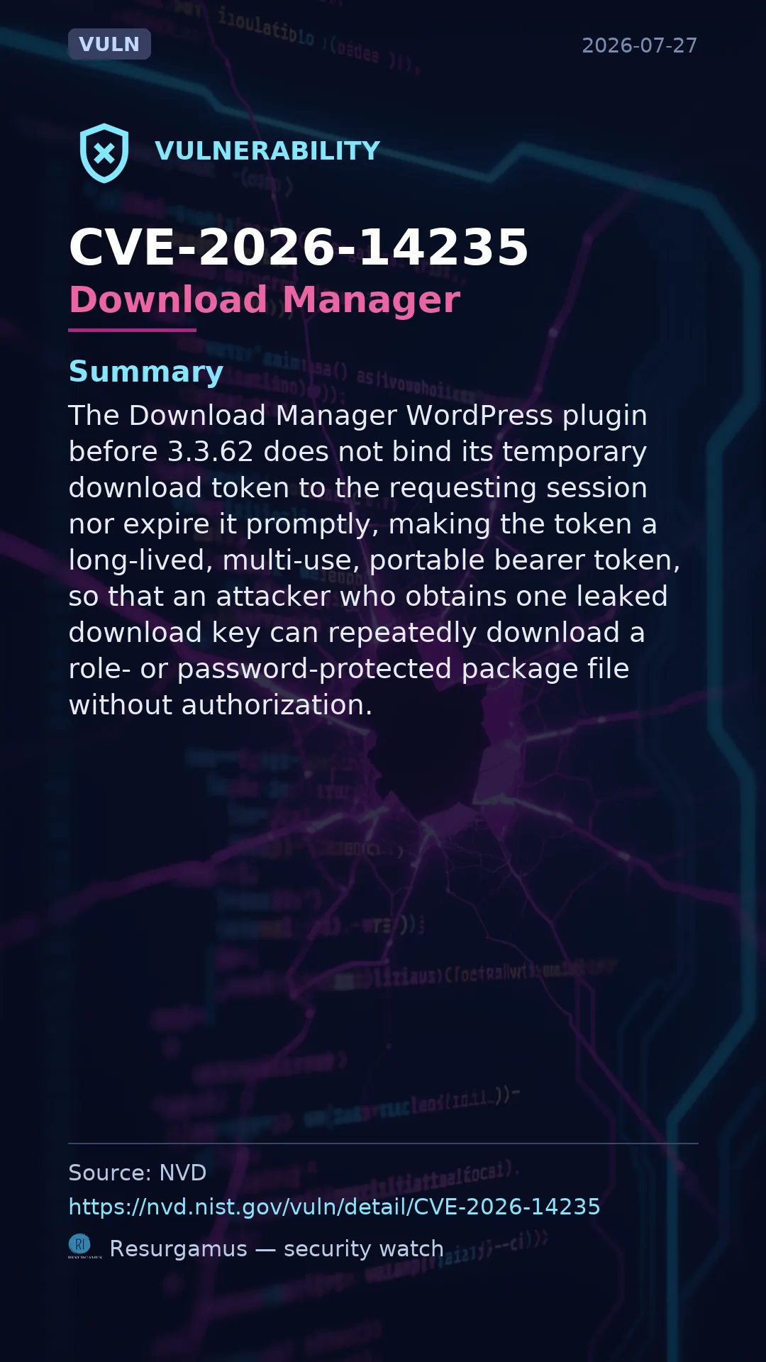 CVE-2026-14235 - Download Manager vulnerability