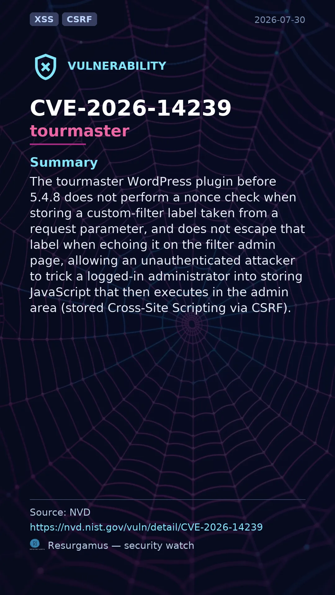 CVE-2026-14239 tourmaster Vulnerability