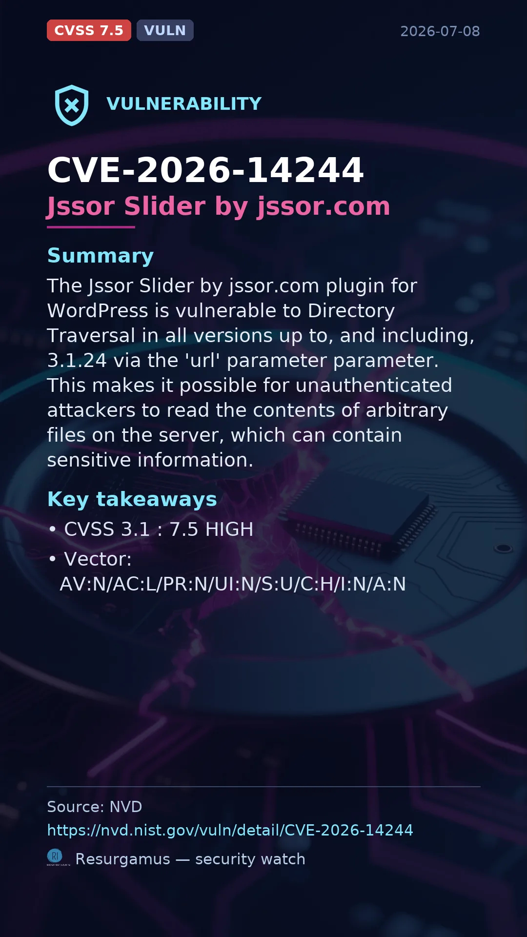 CVE-2026-14244 Jssor Slider by jssor.com Vulnerability