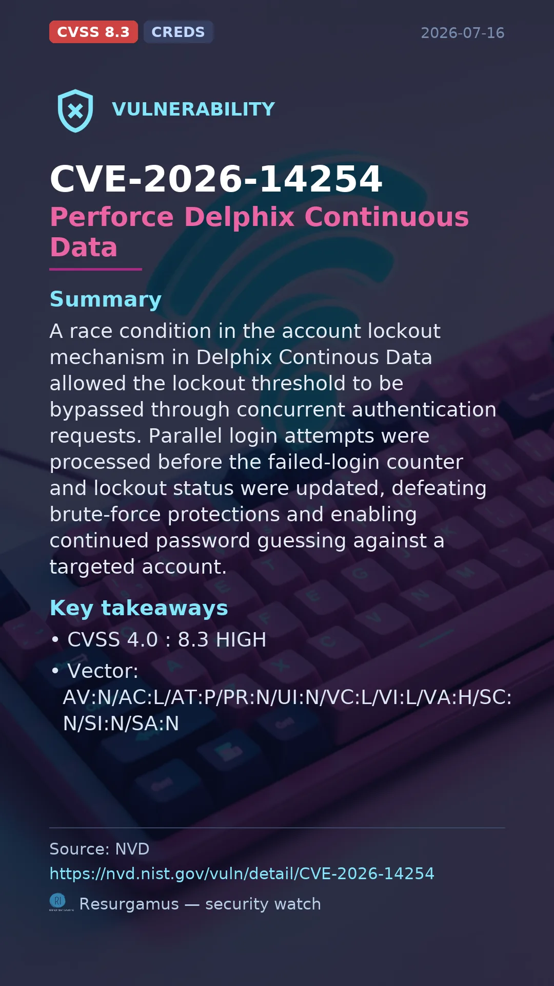 CVE-2026-14254 Perforce Delphix Continuous Data Vulnerability