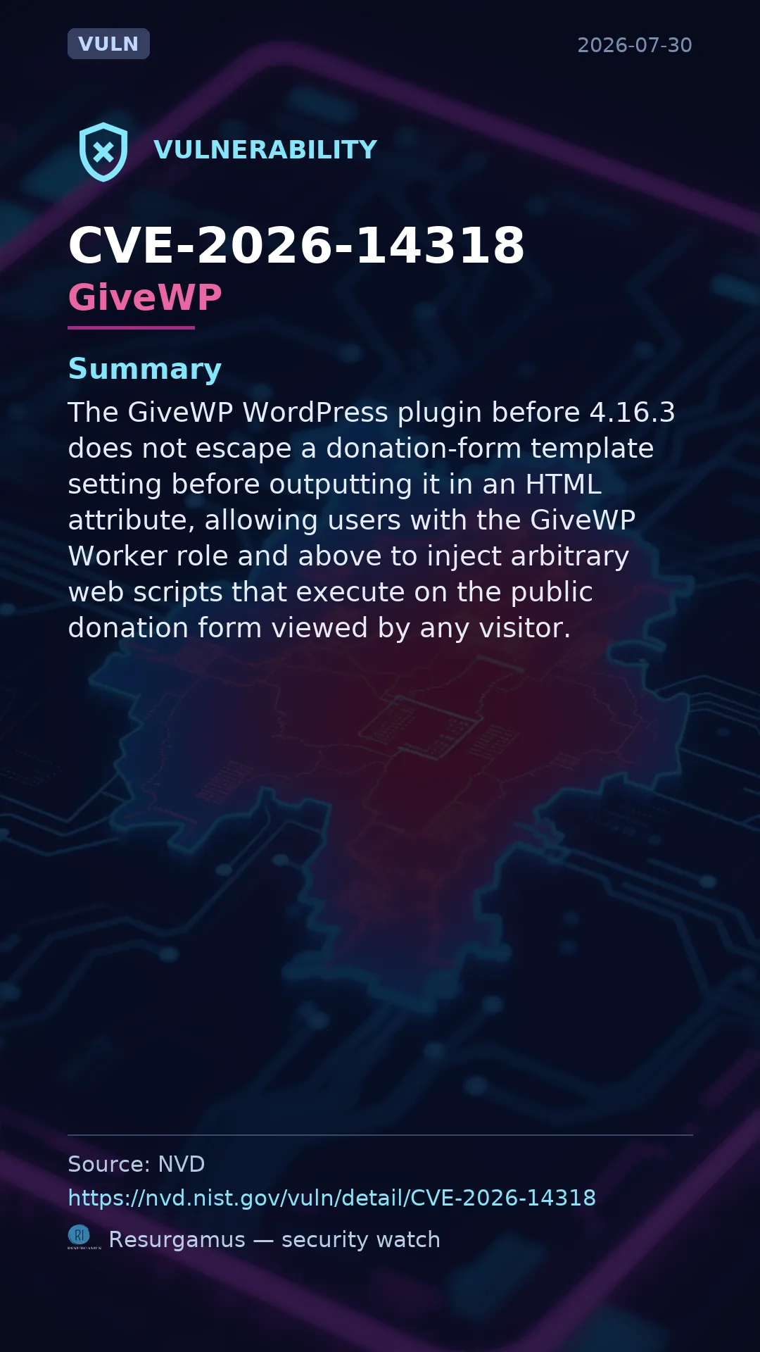 CVE-2026-14318 GiveWP Vulnerability