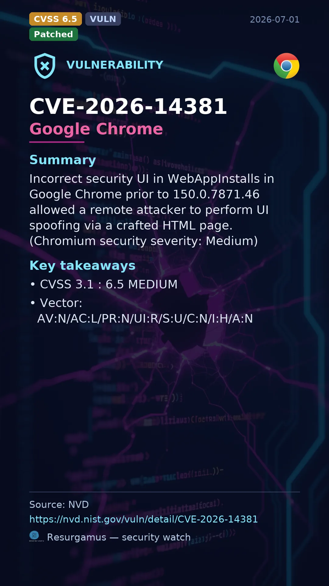 CVE-2026-14381 Google Chrome Vulnerability