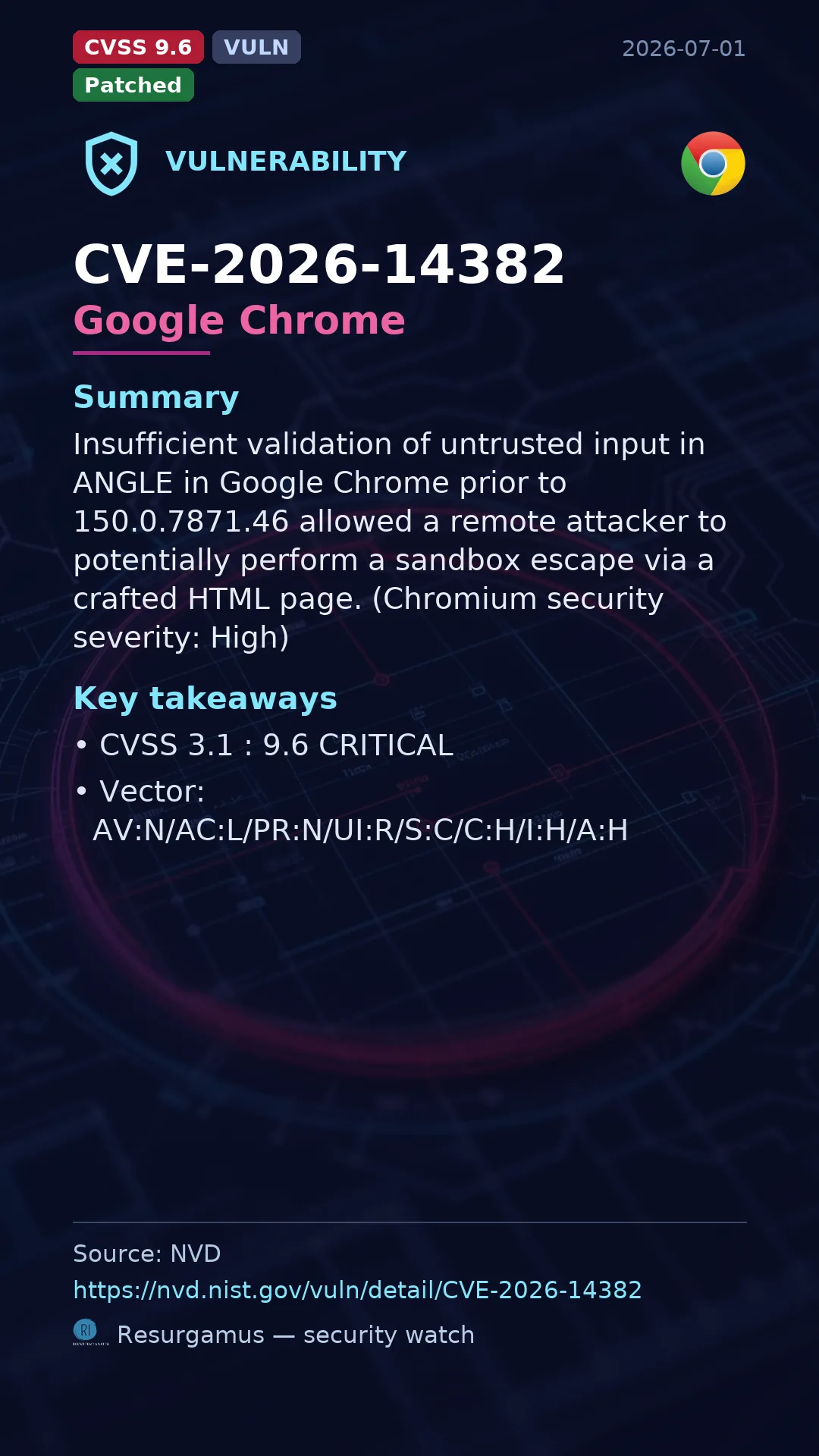 CVE-2026-14382 Google Chrome Vulnerability