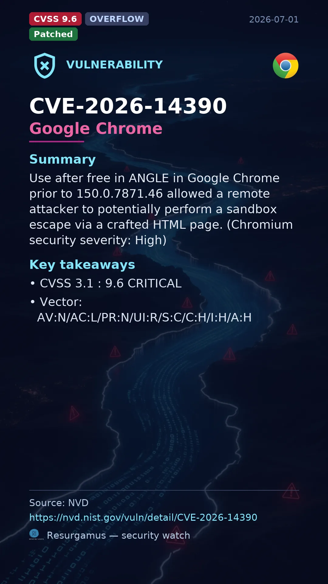 CVE-2026-14390 Google Chrome Vulnerability