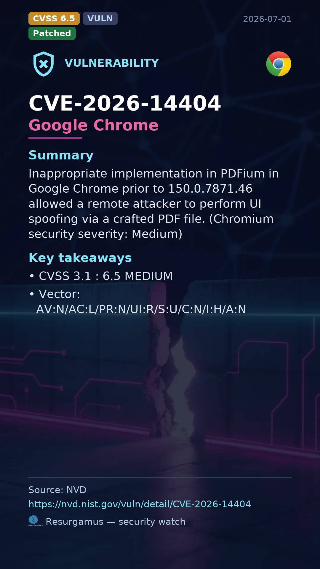 CVE-2026-14404 Google Chrome Vulnerability