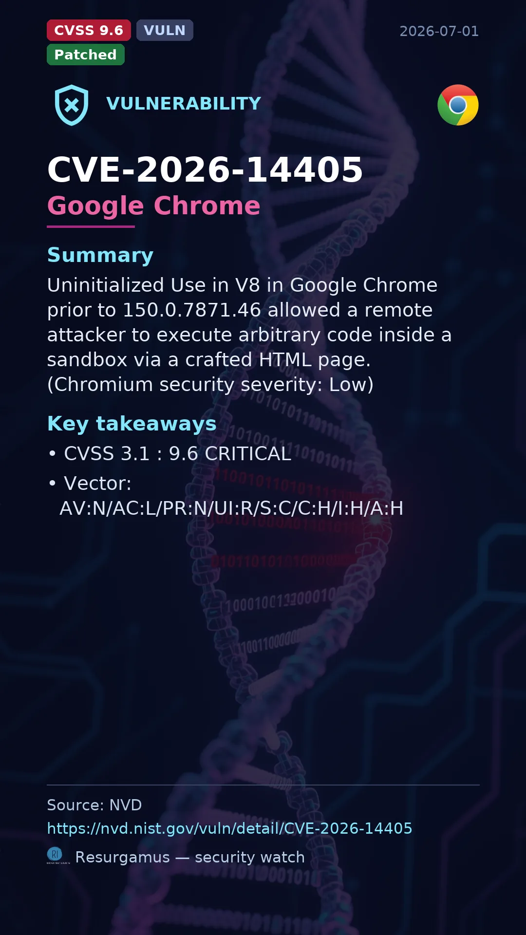 CVE-2026-14405 Google Chrome Vulnerability