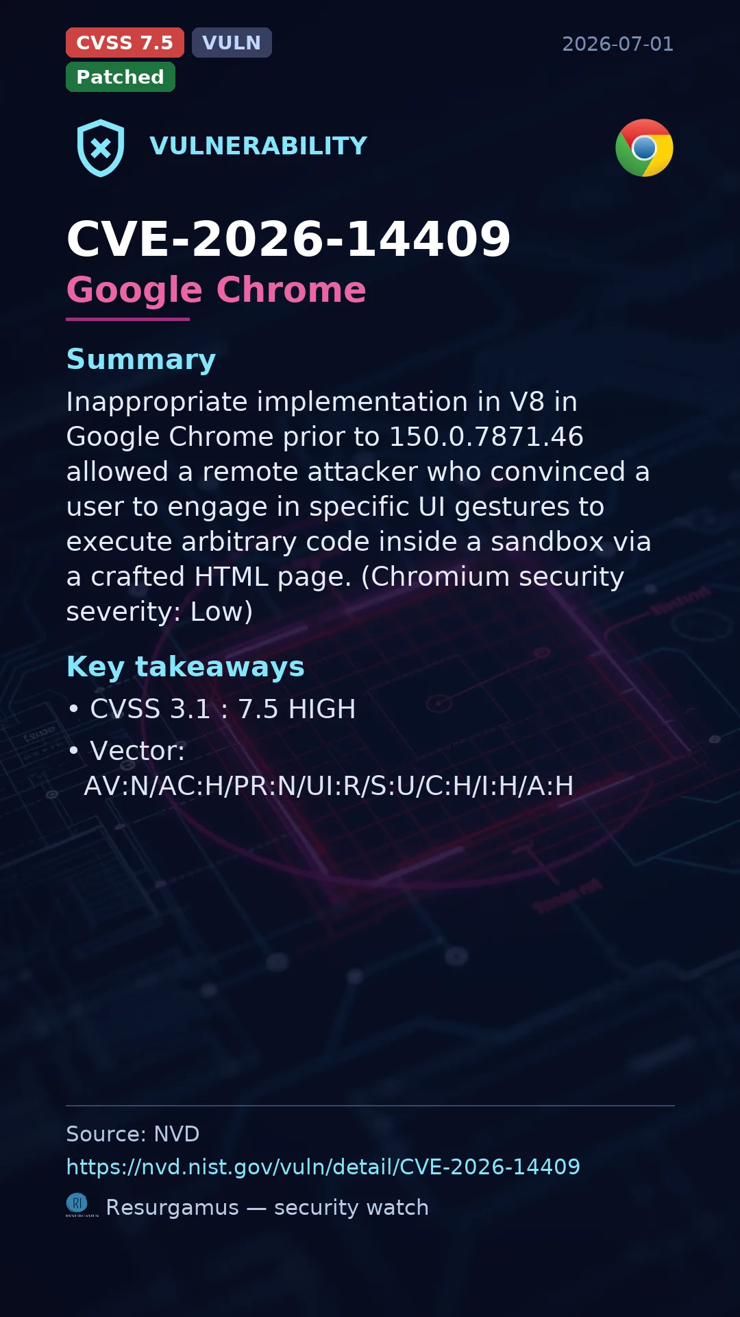 CVE-2026-14409 Google Chrome Vulnerability