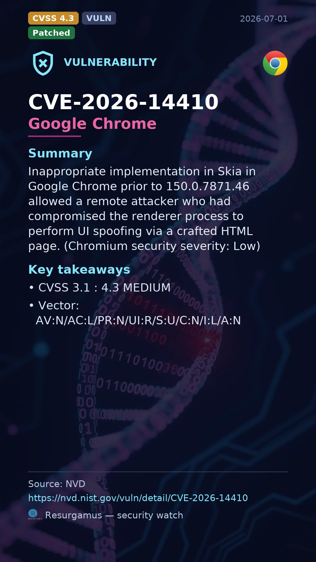 CVE-2026-14410 Google Chrome Vulnerability
