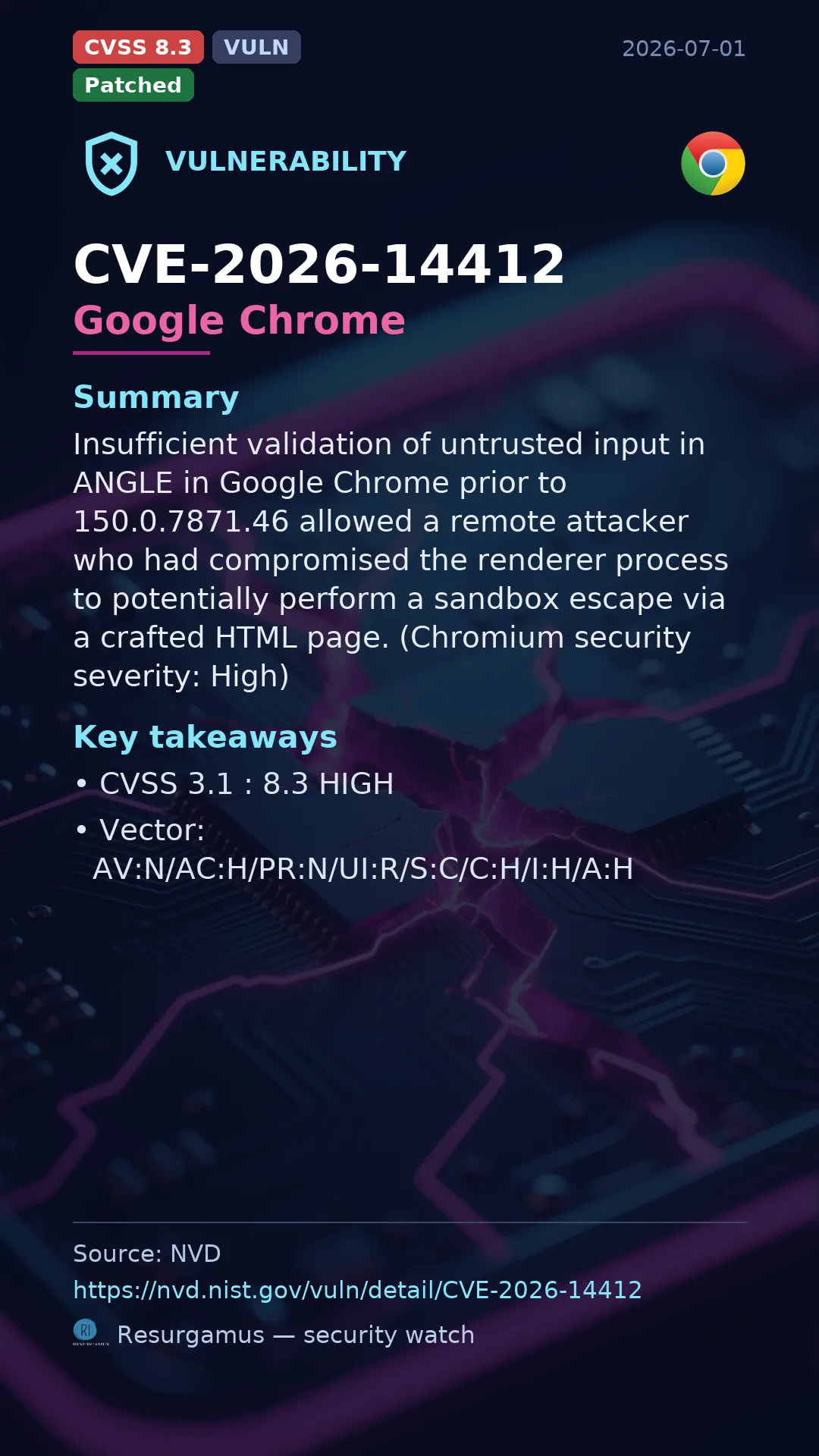 CVE-2026-14412 Google Chrome Vulnerability