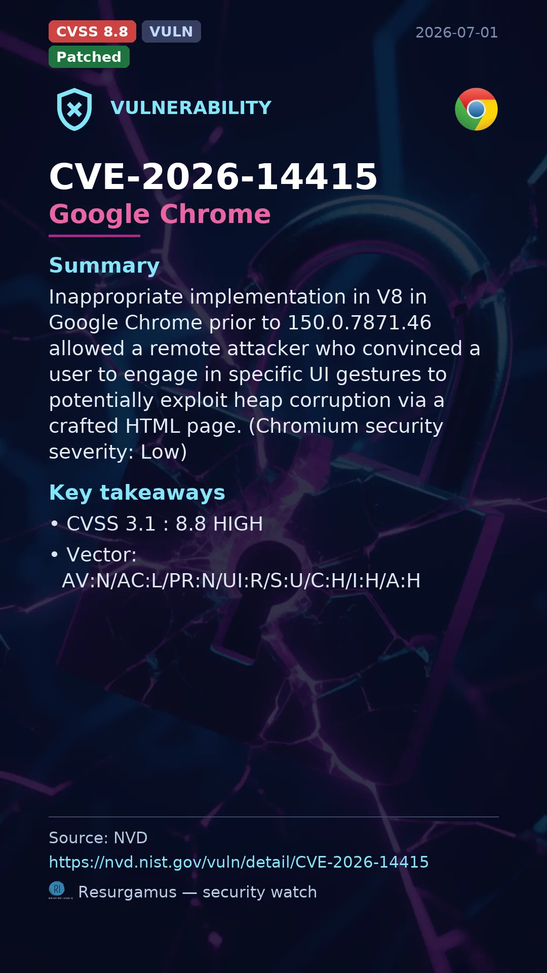 CVE-2026-14415 Google Chrome Vulnerability