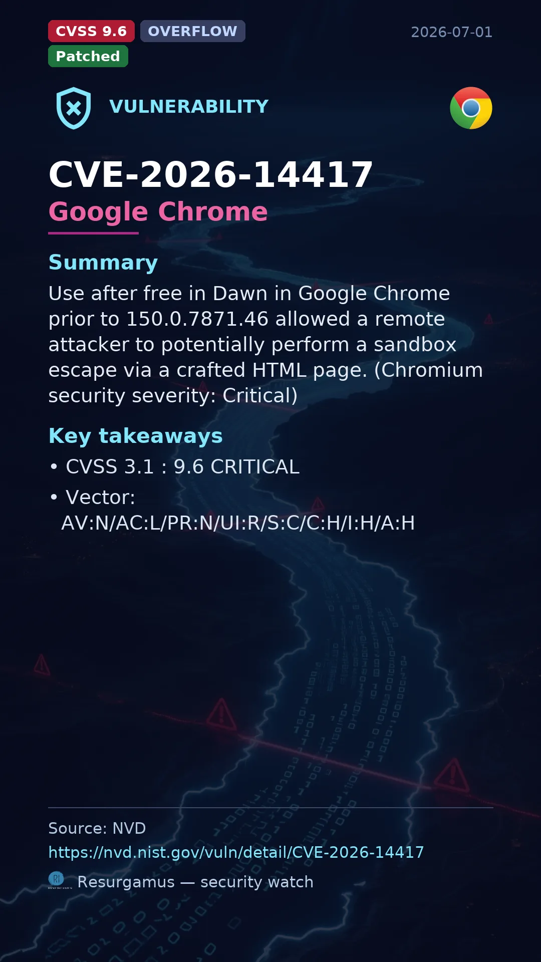 CVE-2026-14417 Google Chrome Vulnerability