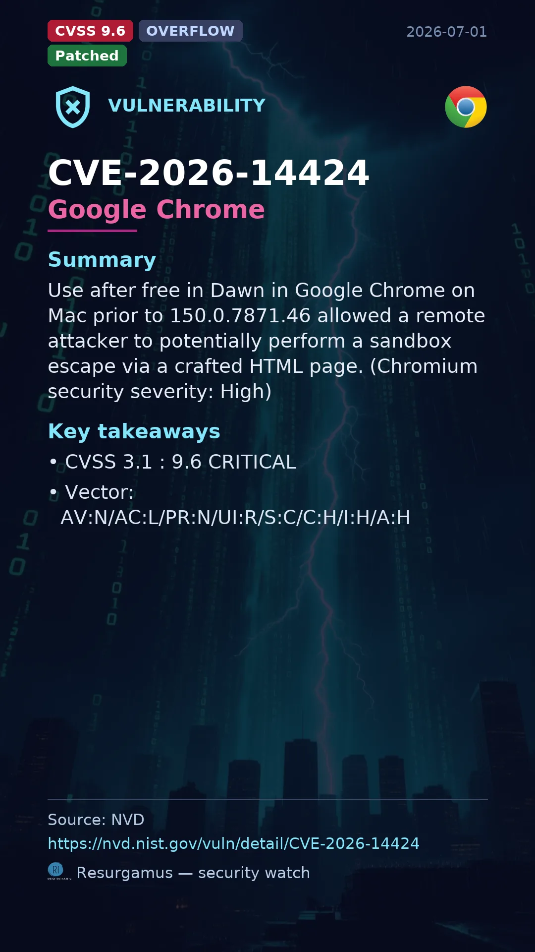 CVE-2026-14424 Google Chrome Vulnerability