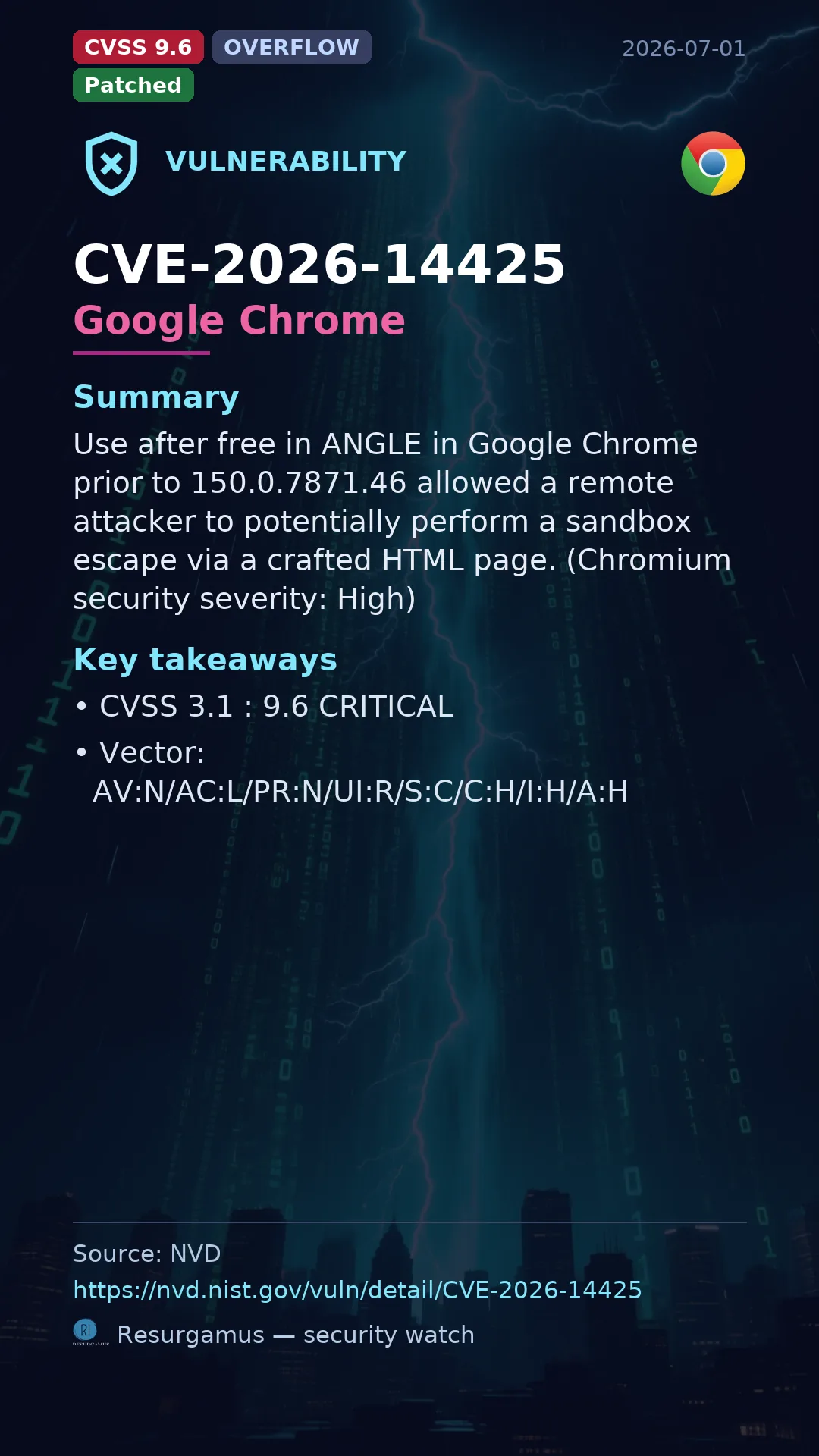 CVE-2026-14425 Google Chrome Vulnerability