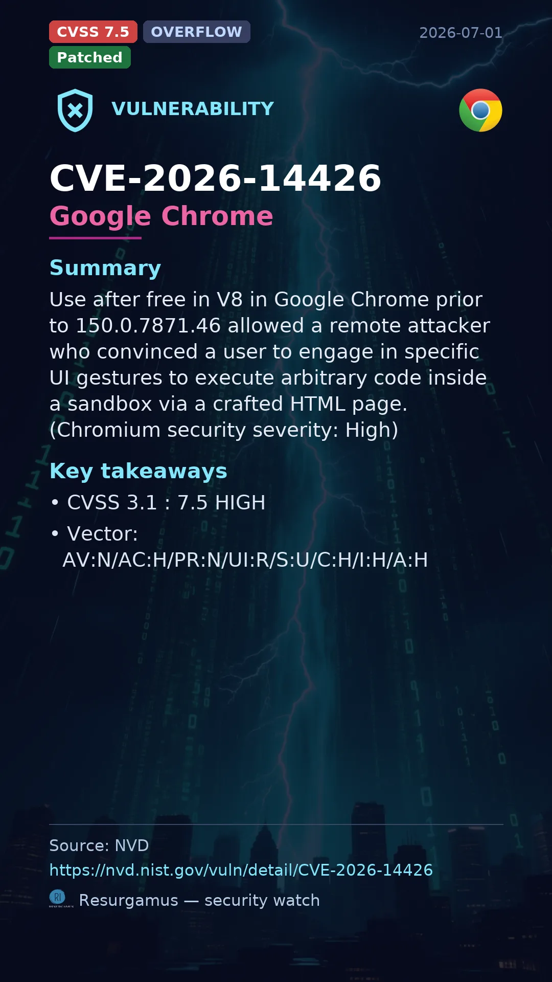 CVE-2026-14426 Google Chrome Vulnerability