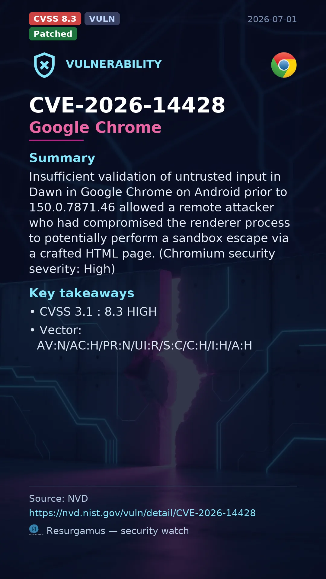 CVE-2026-14428 Google Chrome Vulnerability