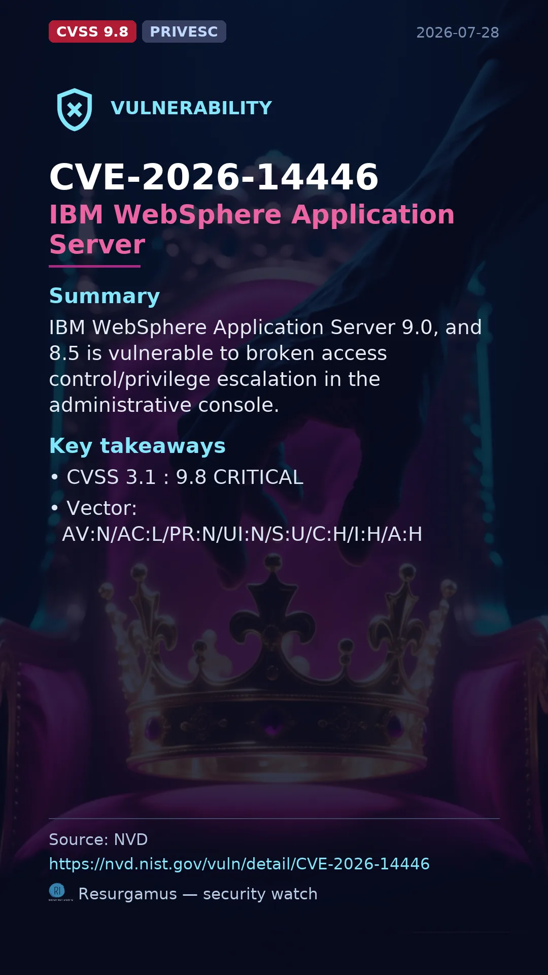 CVE-2026-14446 IBM WebSphere Application Server Vulnerability