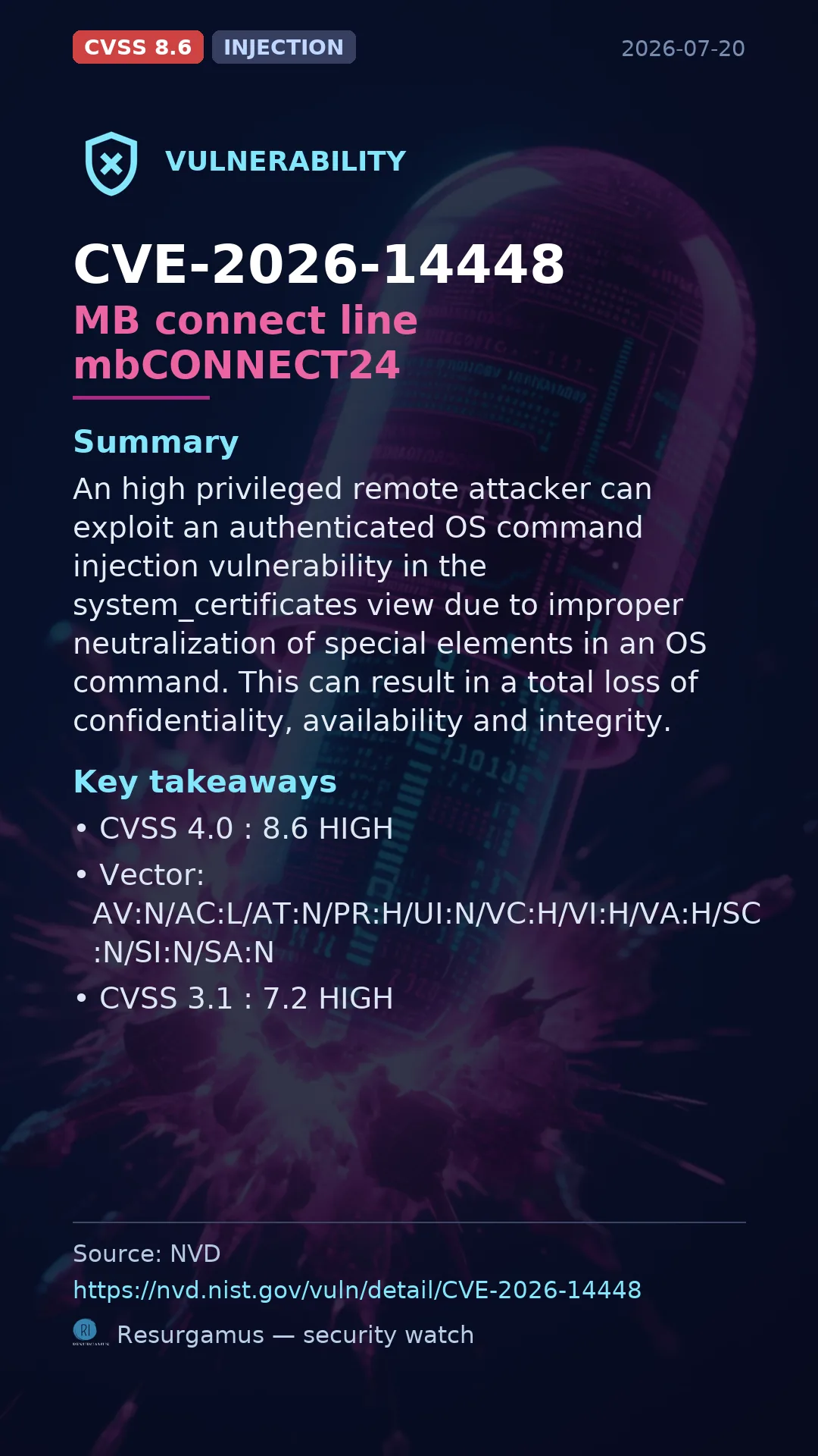 CVE-2026-14448 MB connect line mbCONNECT24 Vulnerability
