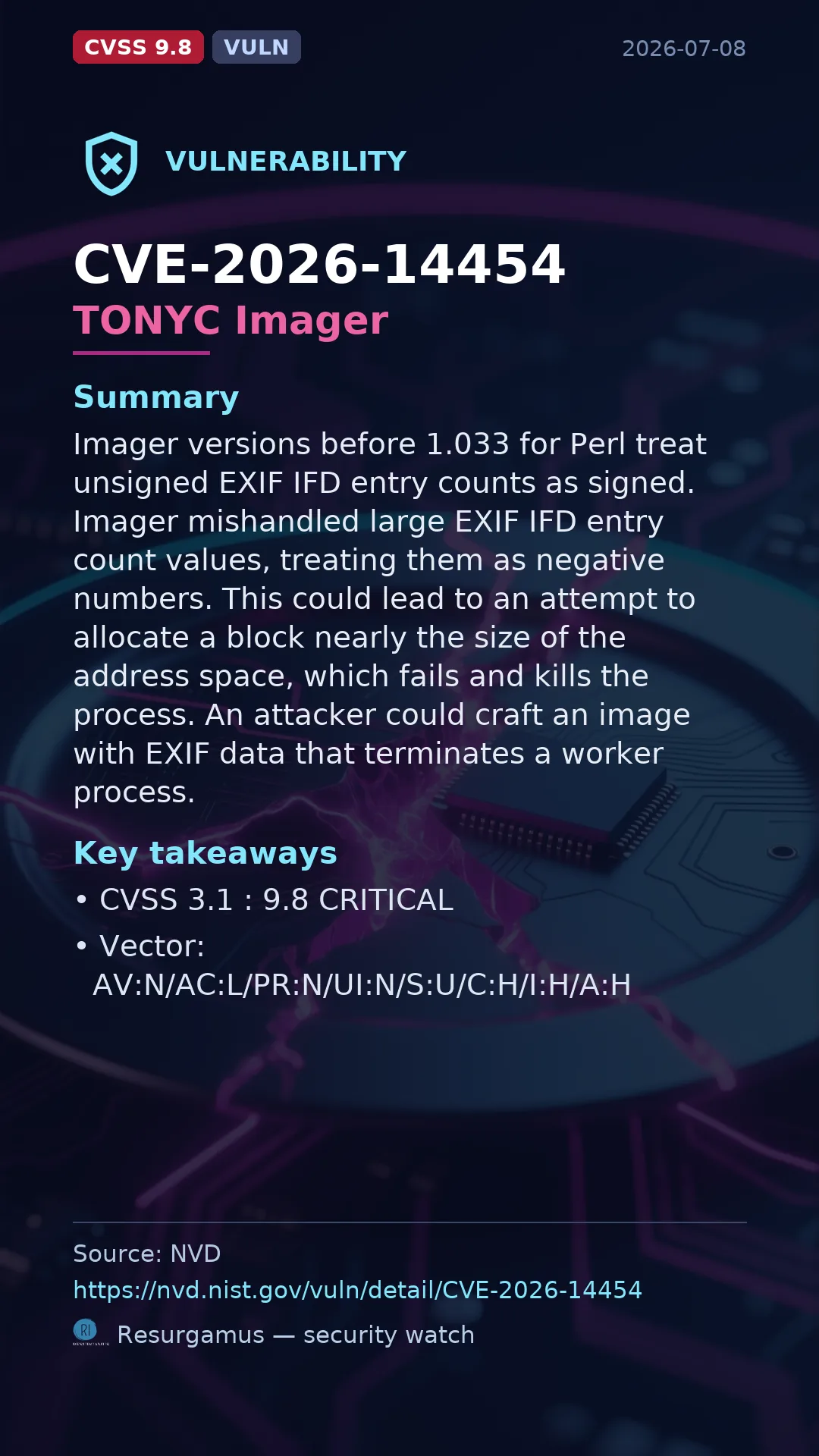 CVE-2026-14454 TONYC Imager Vulnerability