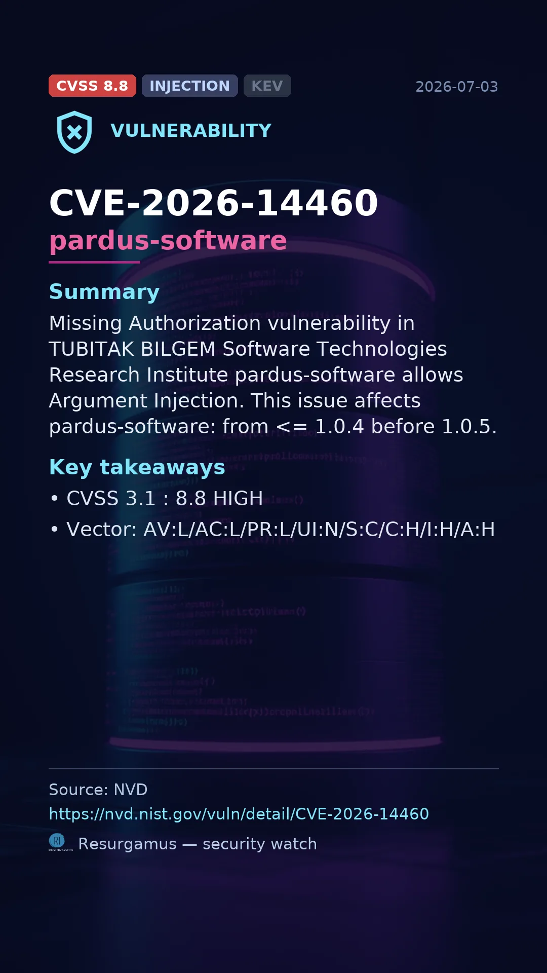 CVE-2026-14460 pardus-software Vulnerability