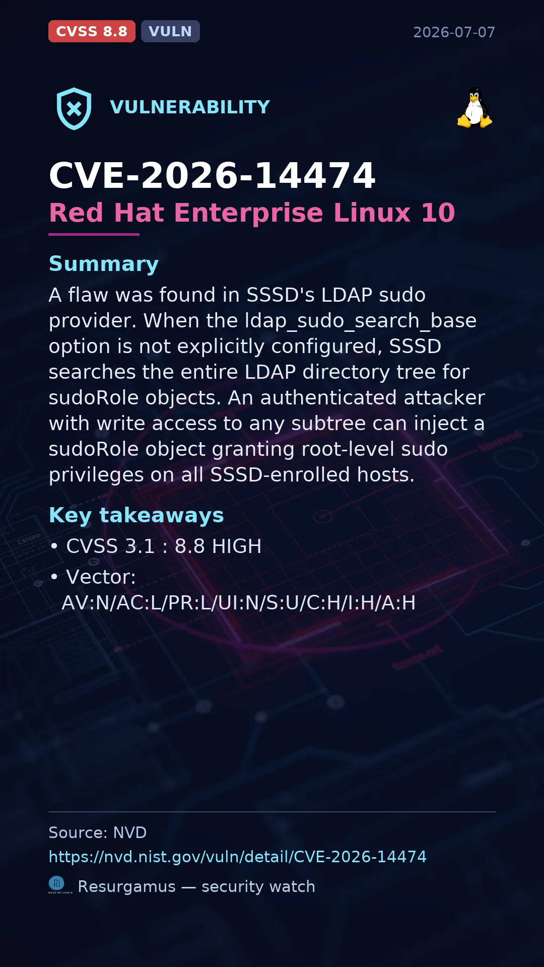 CVE-2026-14474 Red Hat Enterprise Linux 10 Vulnerability