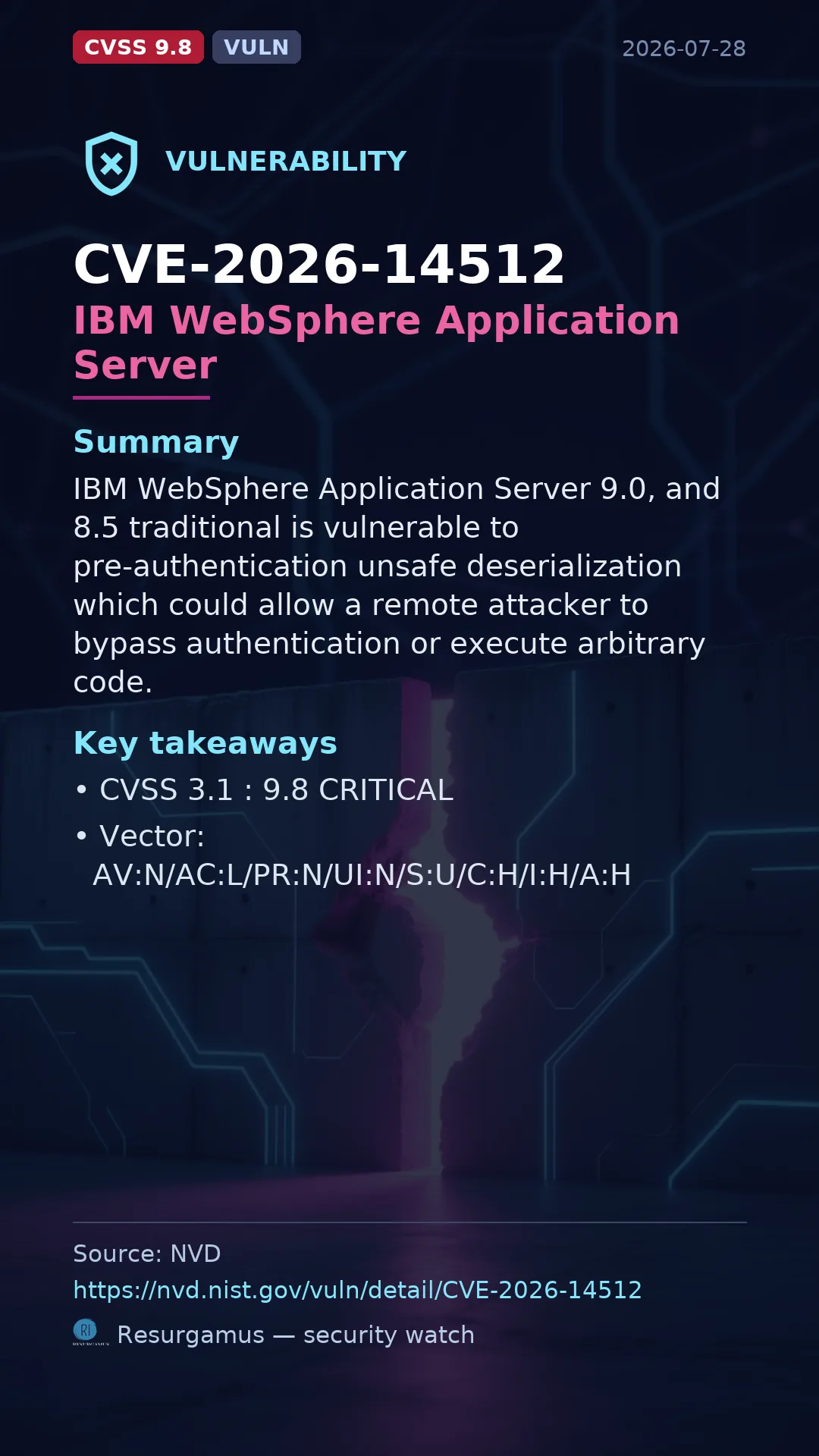 CVE-2026-14512 IBM WebSphere Application Server Vulnerability