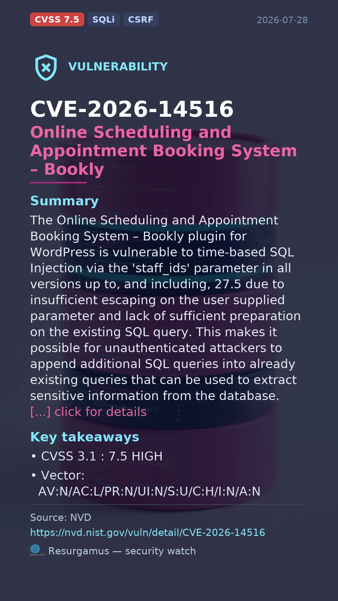 CVE-2026-14516 Online Scheduling and Appointment Bookin Vulnerability