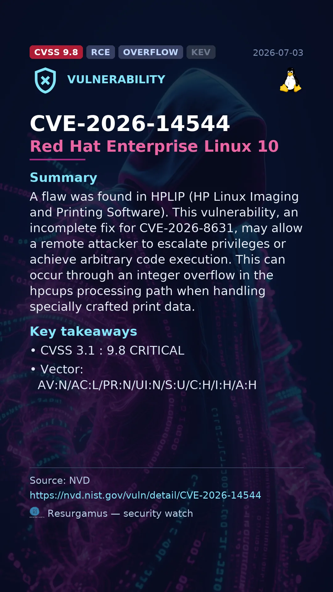 CVE-2026-14544 Red Hat Enterprise Linux 10 Vulnerability