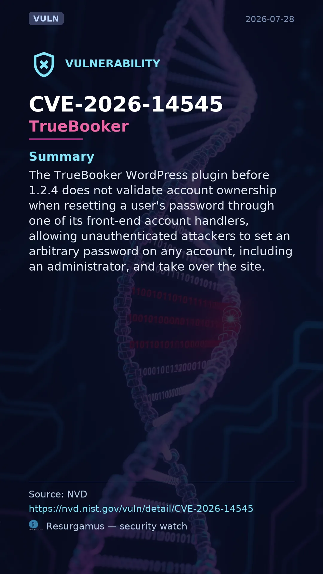CVE-2026-14545 TrueBooker Vulnerability