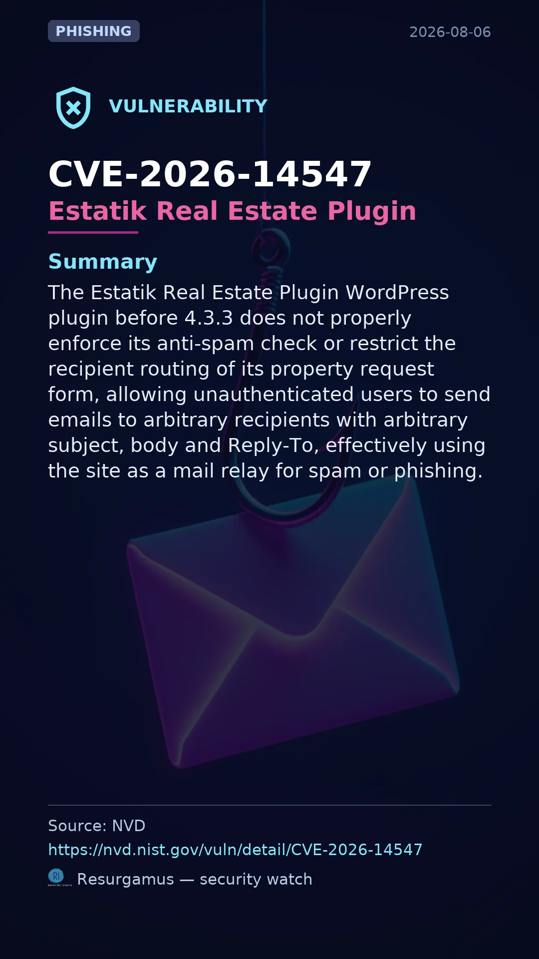 CVE-2026-14547 Estatik Real Estate Plugin Vulnerability