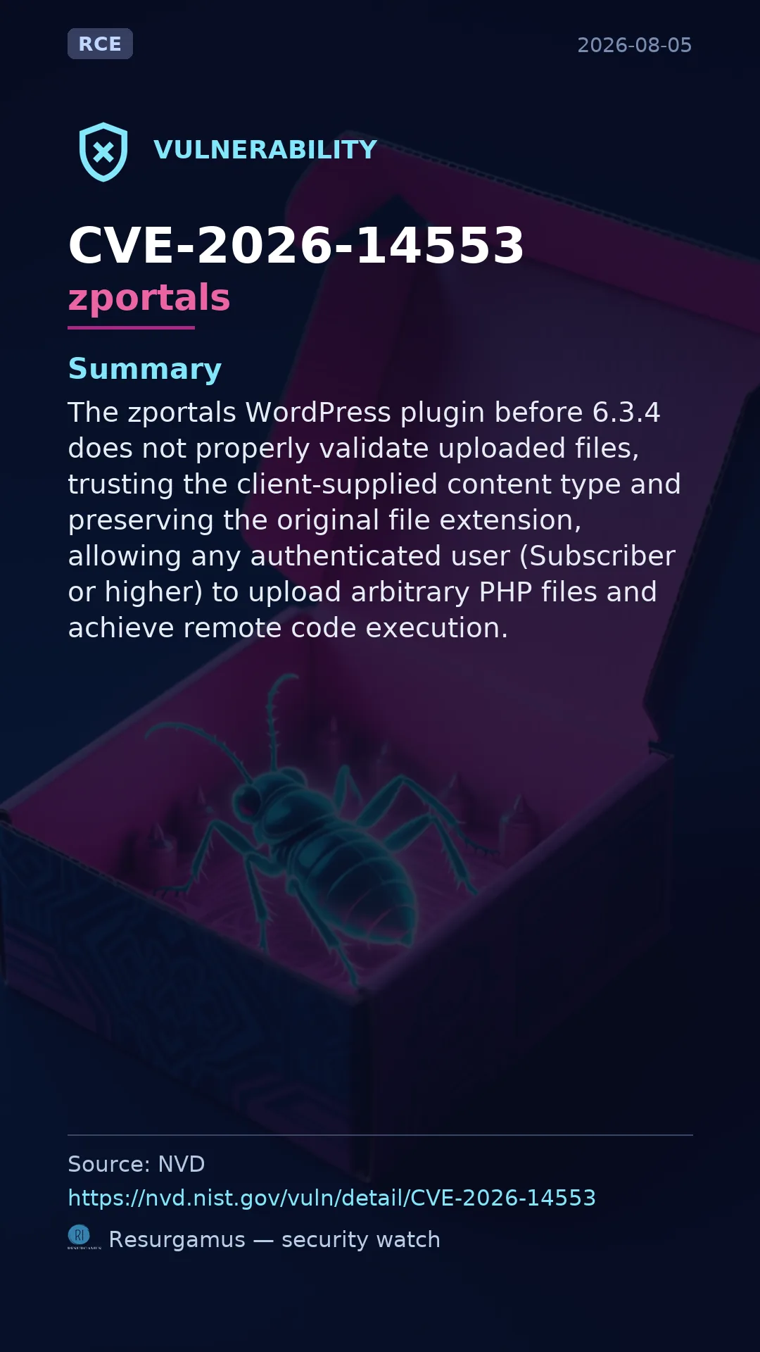 CVE-2026-14553 zportals Vulnerability