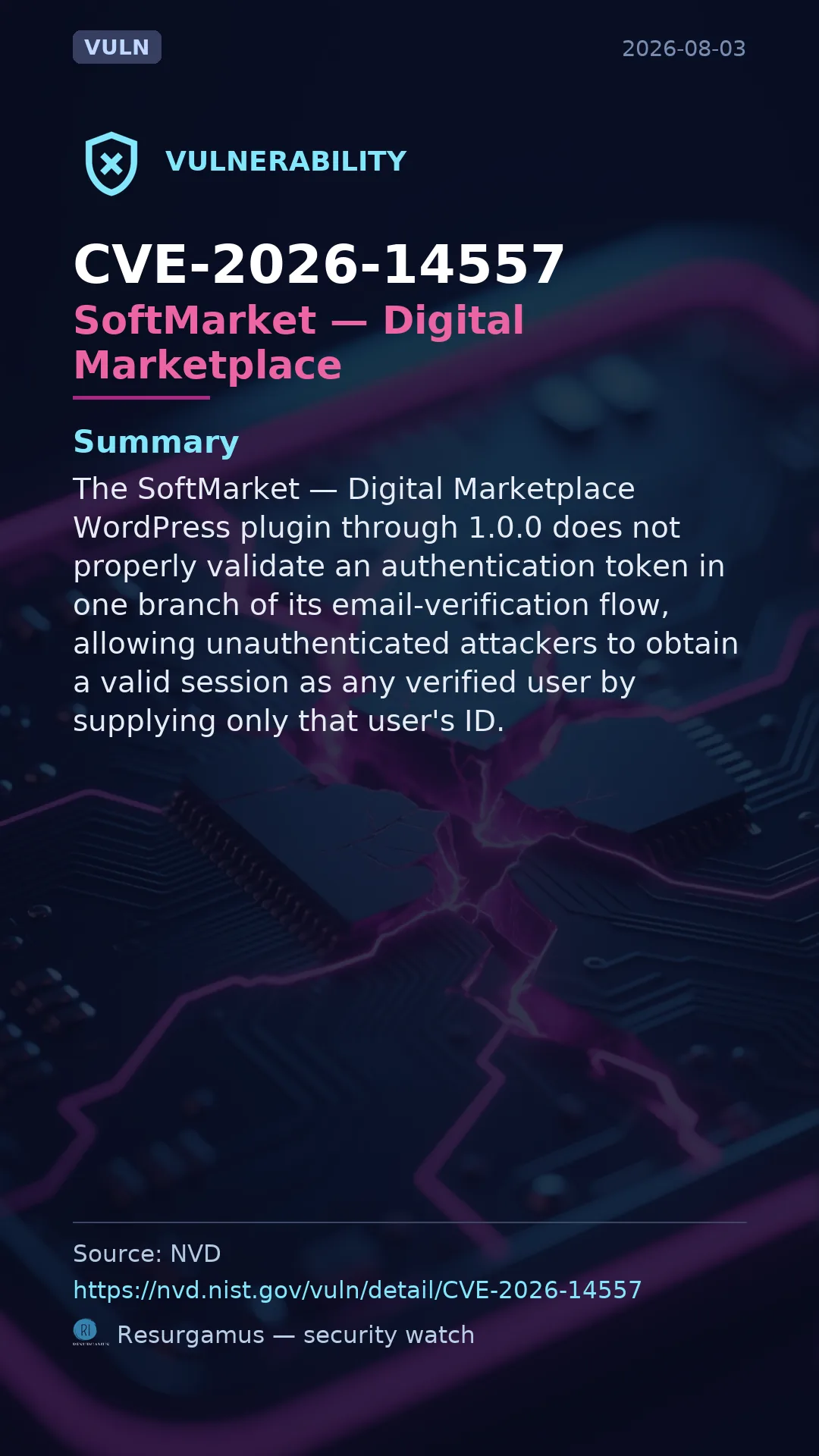 CVE-2026-14557 SoftMarket — Digital Marketplace Vulnerability