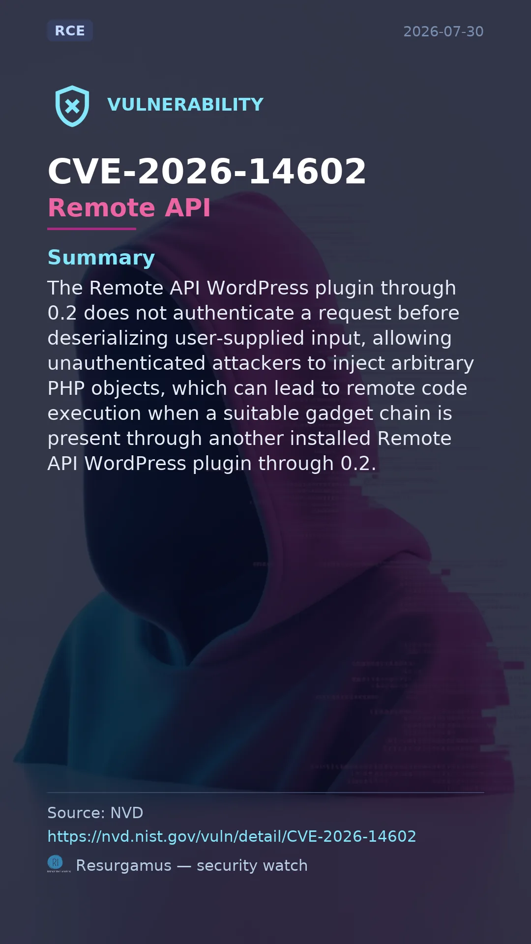CVE-2026-14602 Remote API Vulnerability