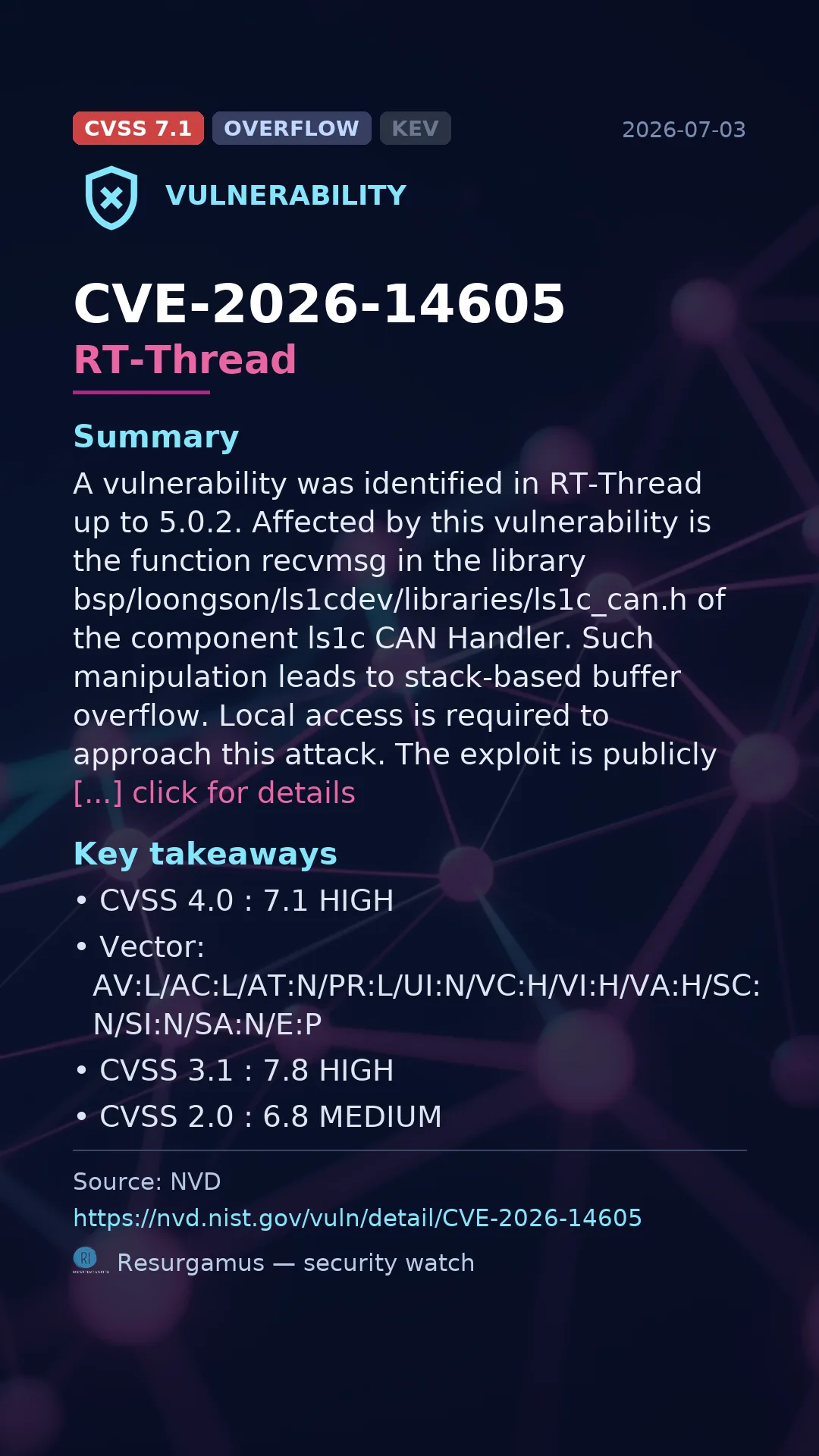 CVE-2026-14605 RT-Thread Vulnerability