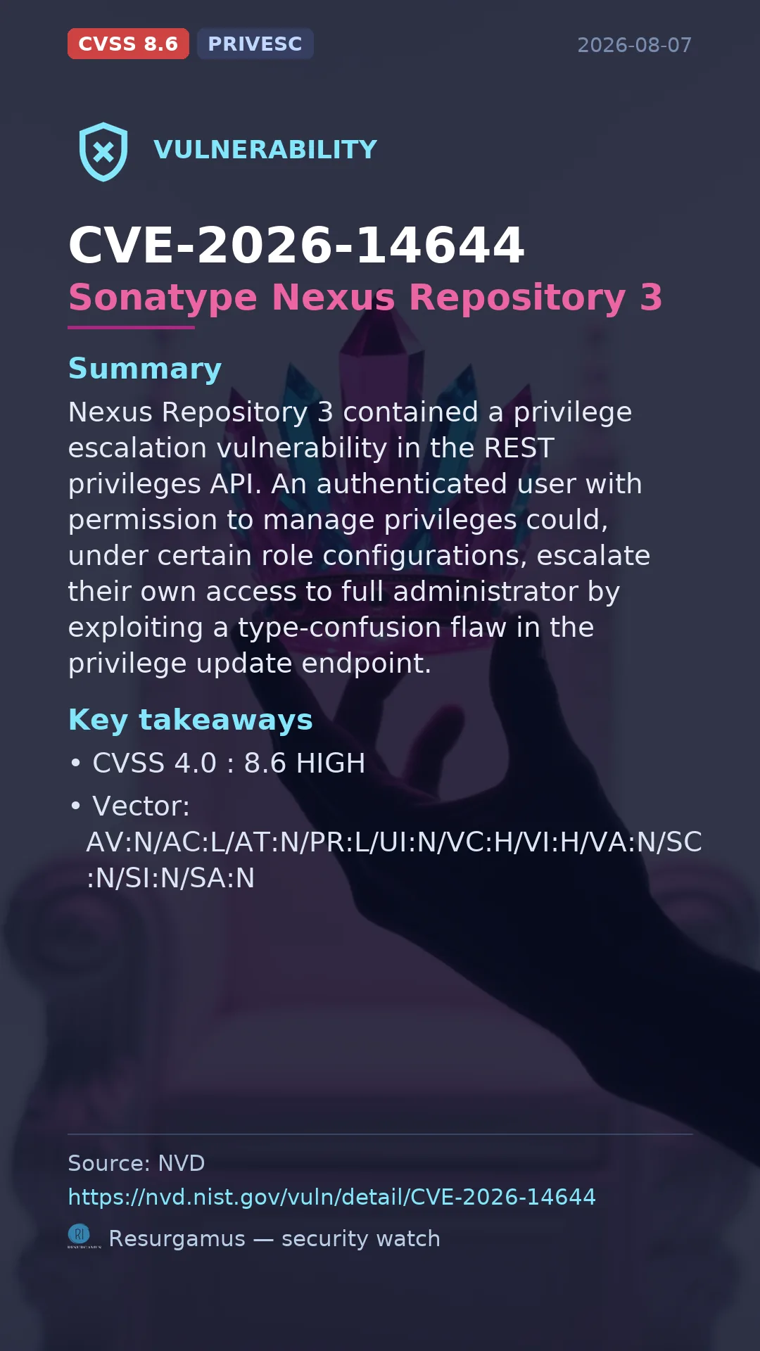 CVE-2026-14644 Sonatype Nexus Repository 3 Vulnerability