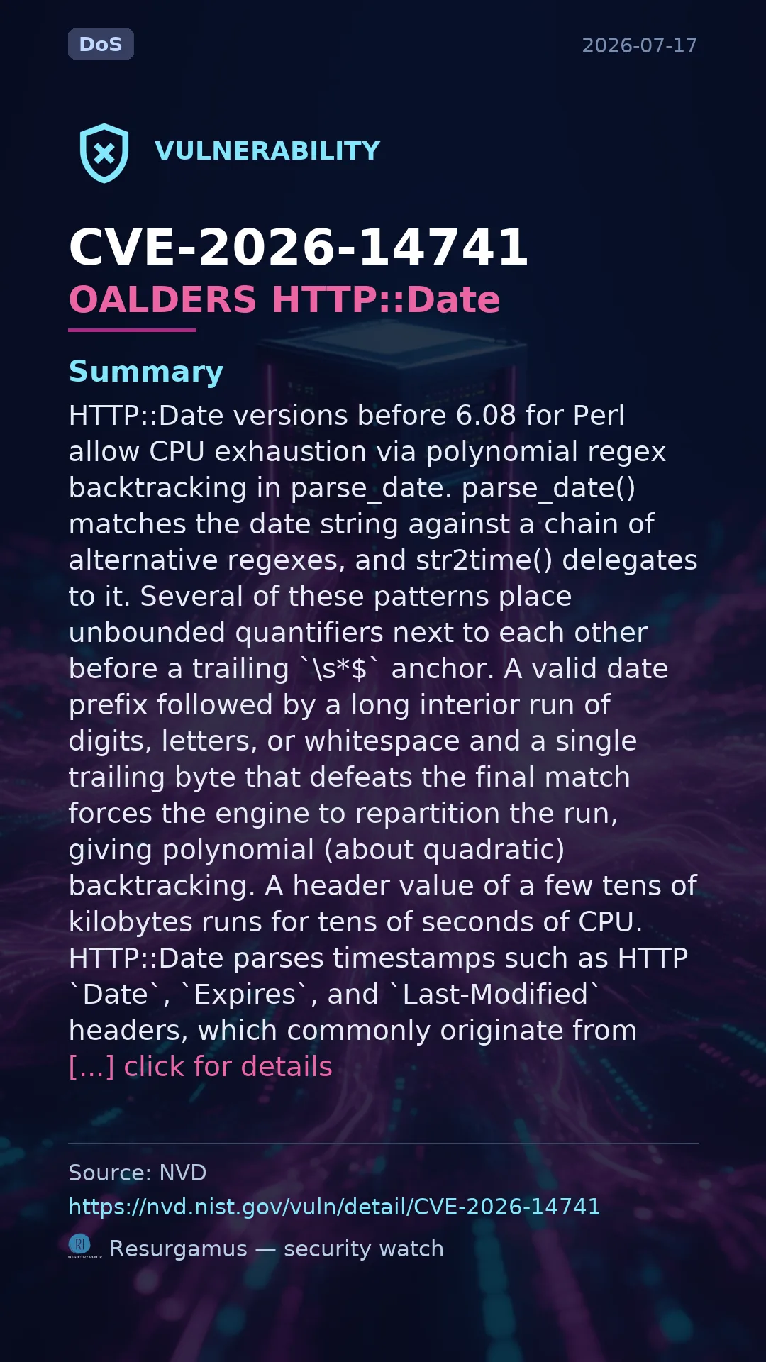 CVE-2026-14741 OALDERS HTTP::Date Vulnerability