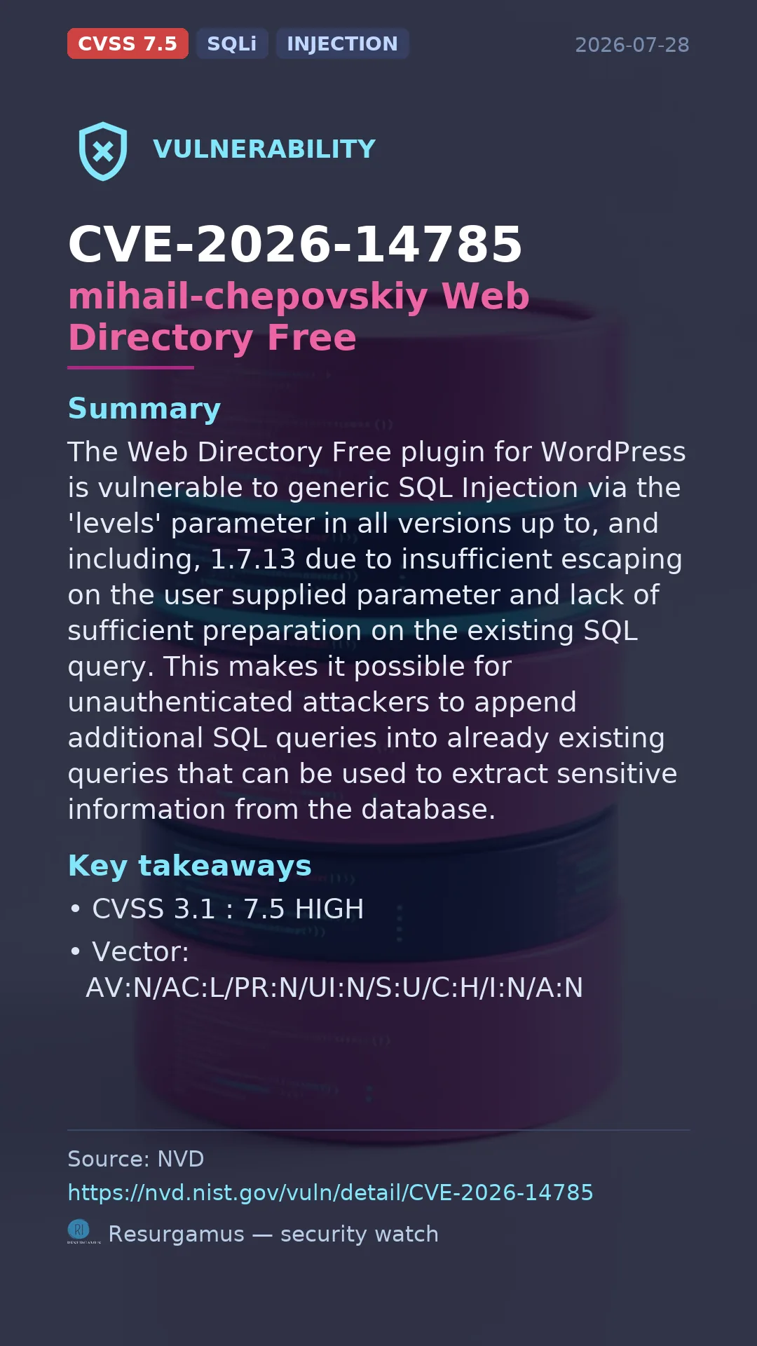CVE-2026-14785 mihail-chepovskiy Web Directory Free Vulnerability
