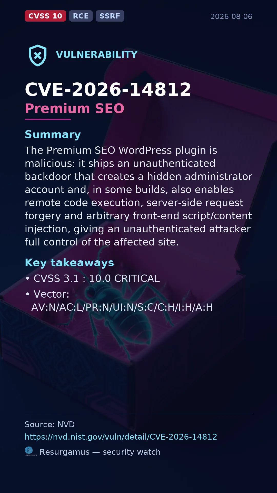 CVE-2026-14812 Premium SEO Vulnerability