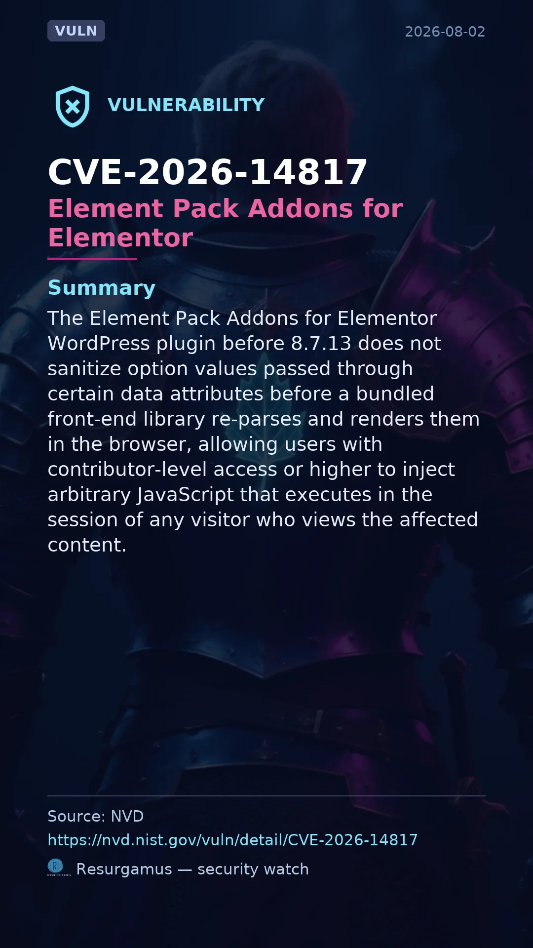 CVE-2026-14817 Element Pack Addons for Elementor Vulnerability