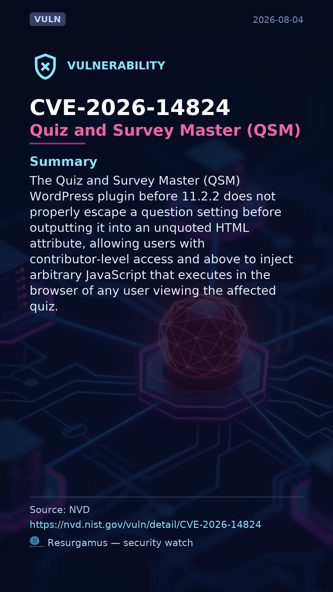 CVE-2026-14824 Quiz and Survey Master (QSM) Vulnerability