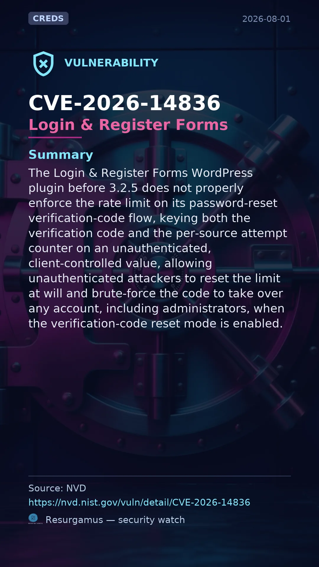 CVE-2026-14836 Login & Register Forms Vulnerability