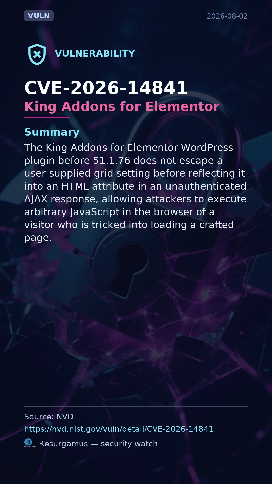CVE-2026-14841 King Addons for Elementor Vulnerability