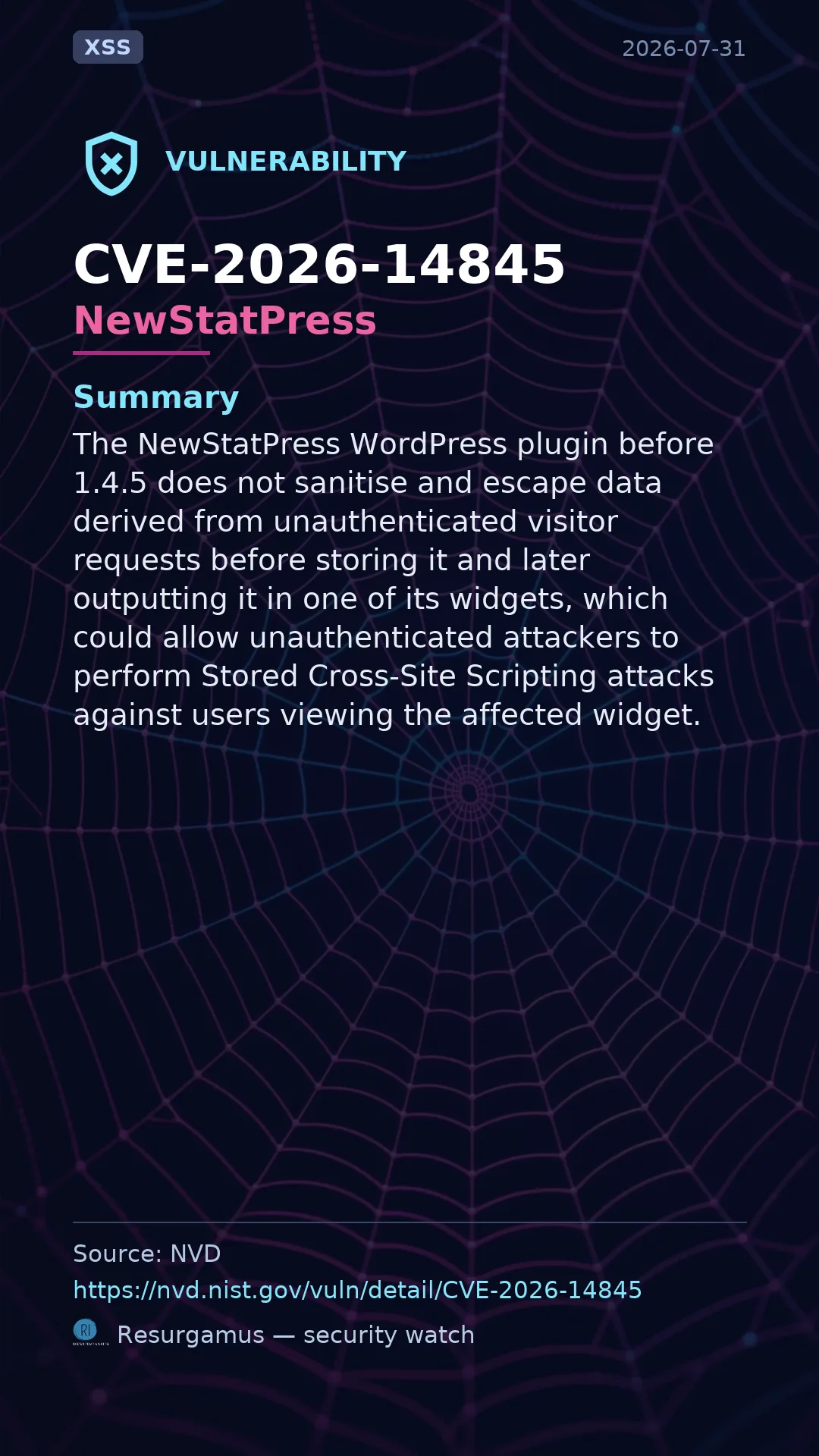 CVE-2026-14845 NewStatPress Vulnerability