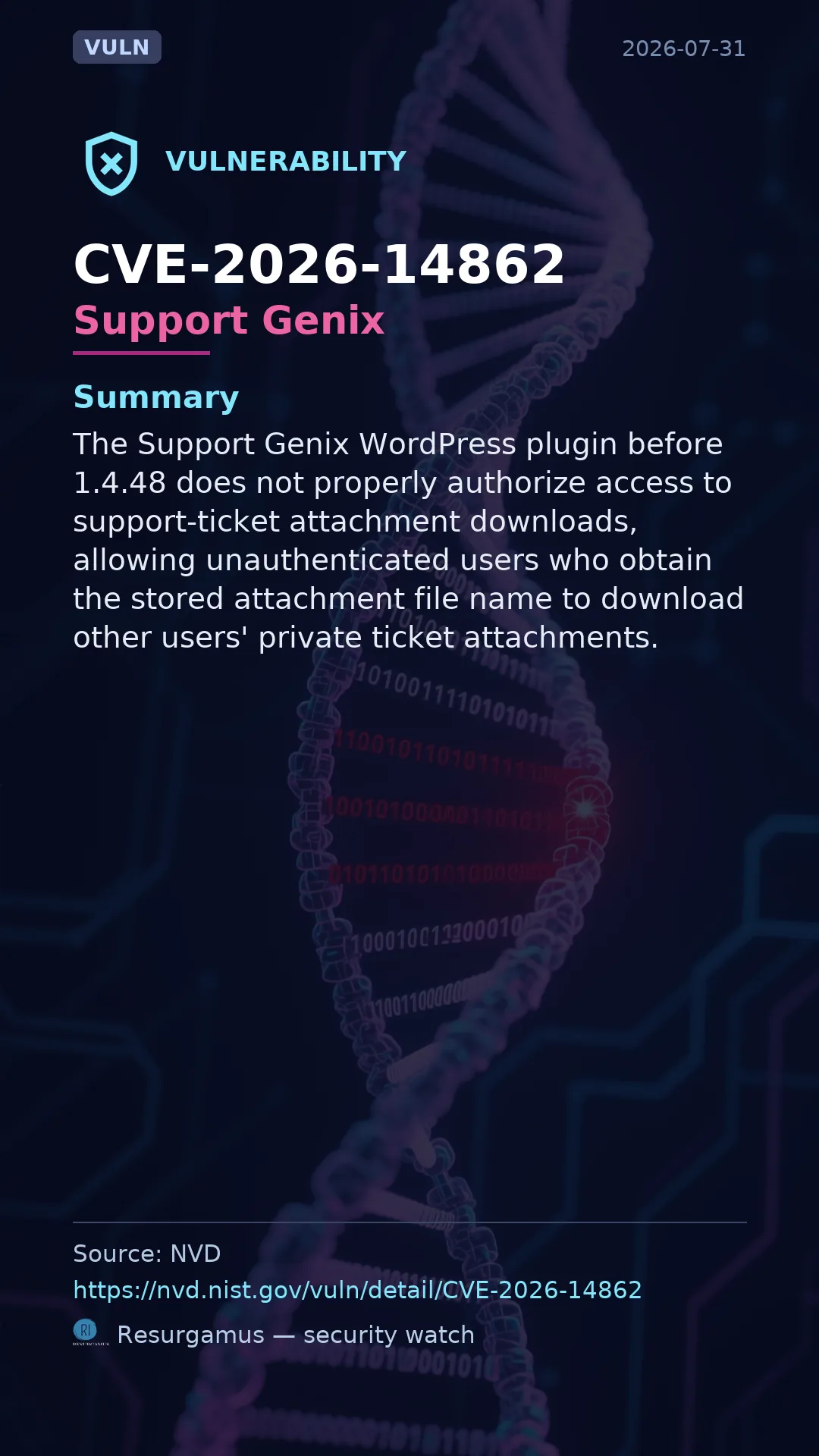 CVE-2026-14862 Support Genix Vulnerability