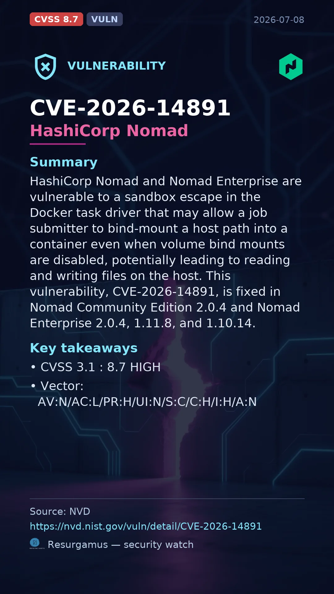 CVE-2026-14891 HashiCorp Nomad Vulnerability