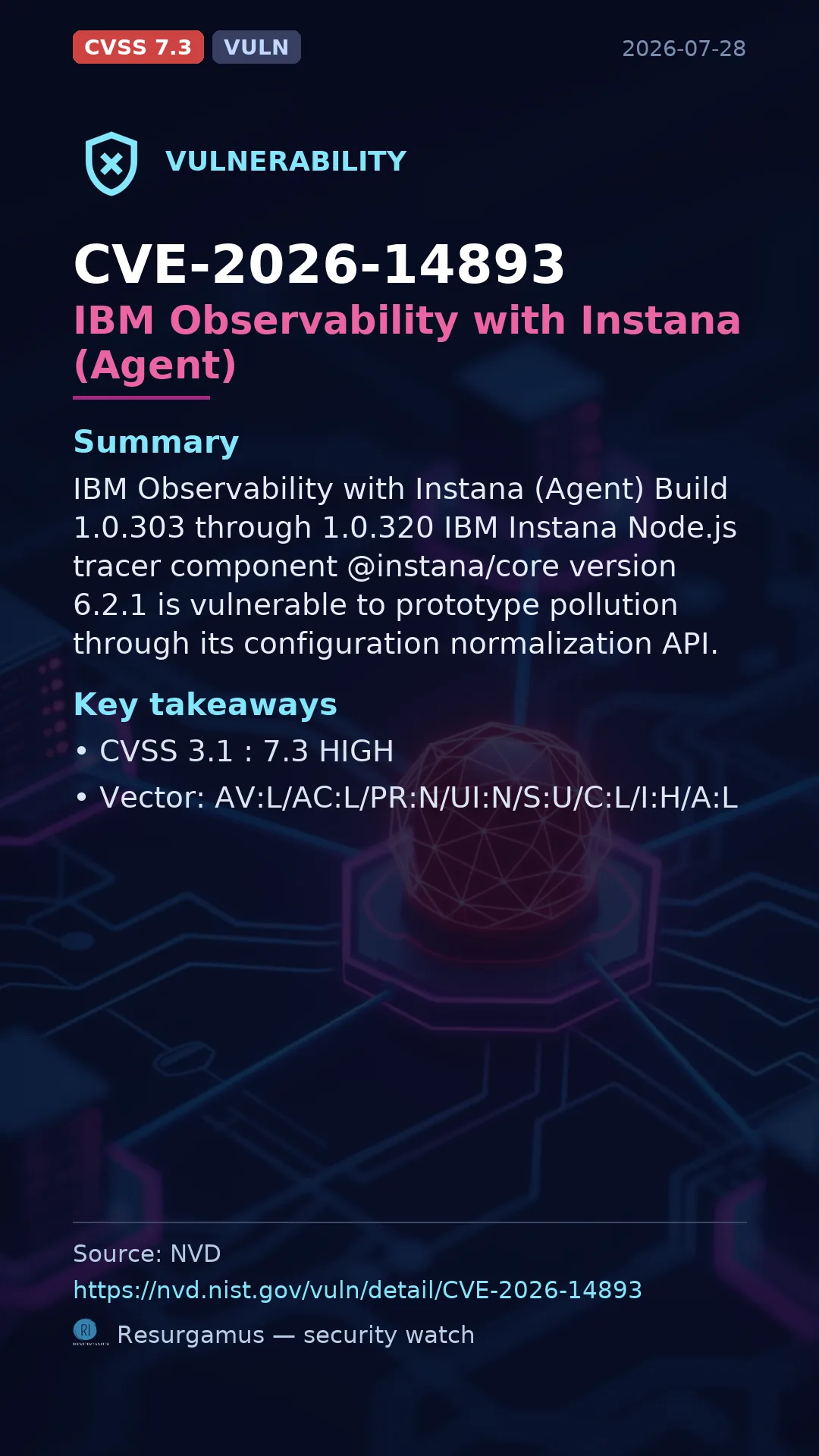 CVE-2026-14893 IBM Observability with Instana (Agent) Vulnerability