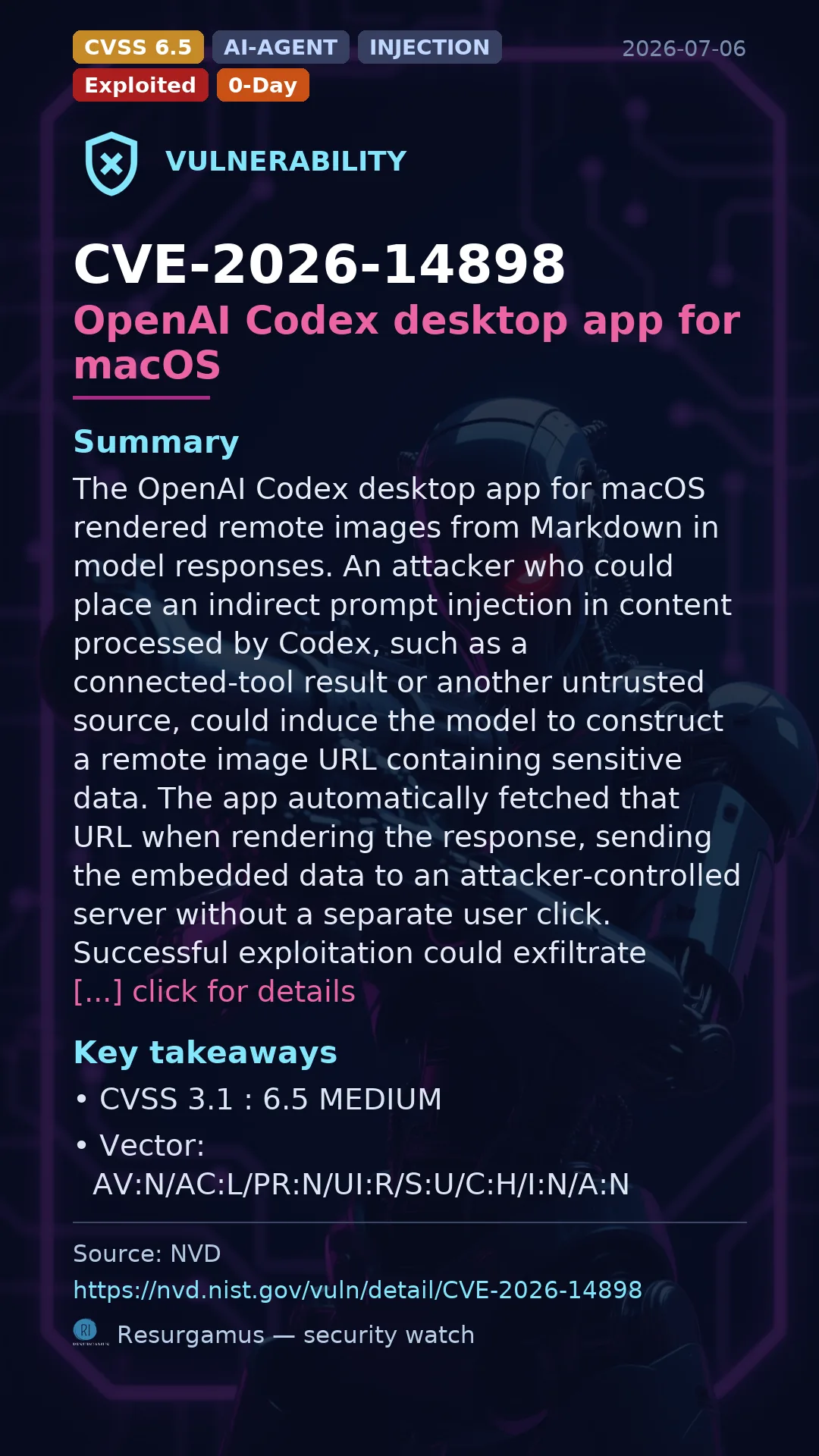 CVE-2026-14898 OpenAI Codex desktop app for macOS Vulnerability
