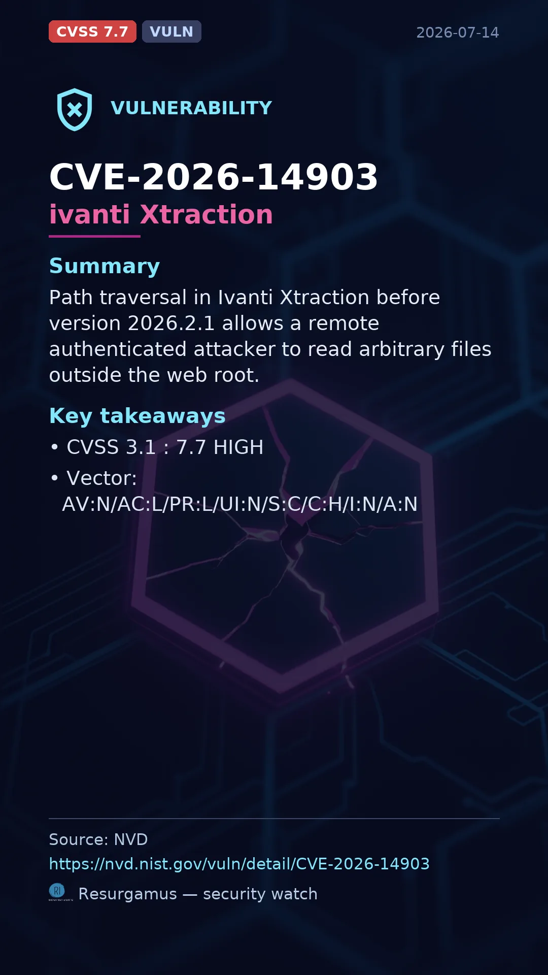 CVE-2026-14903 ivanti Xtraction Vulnerability