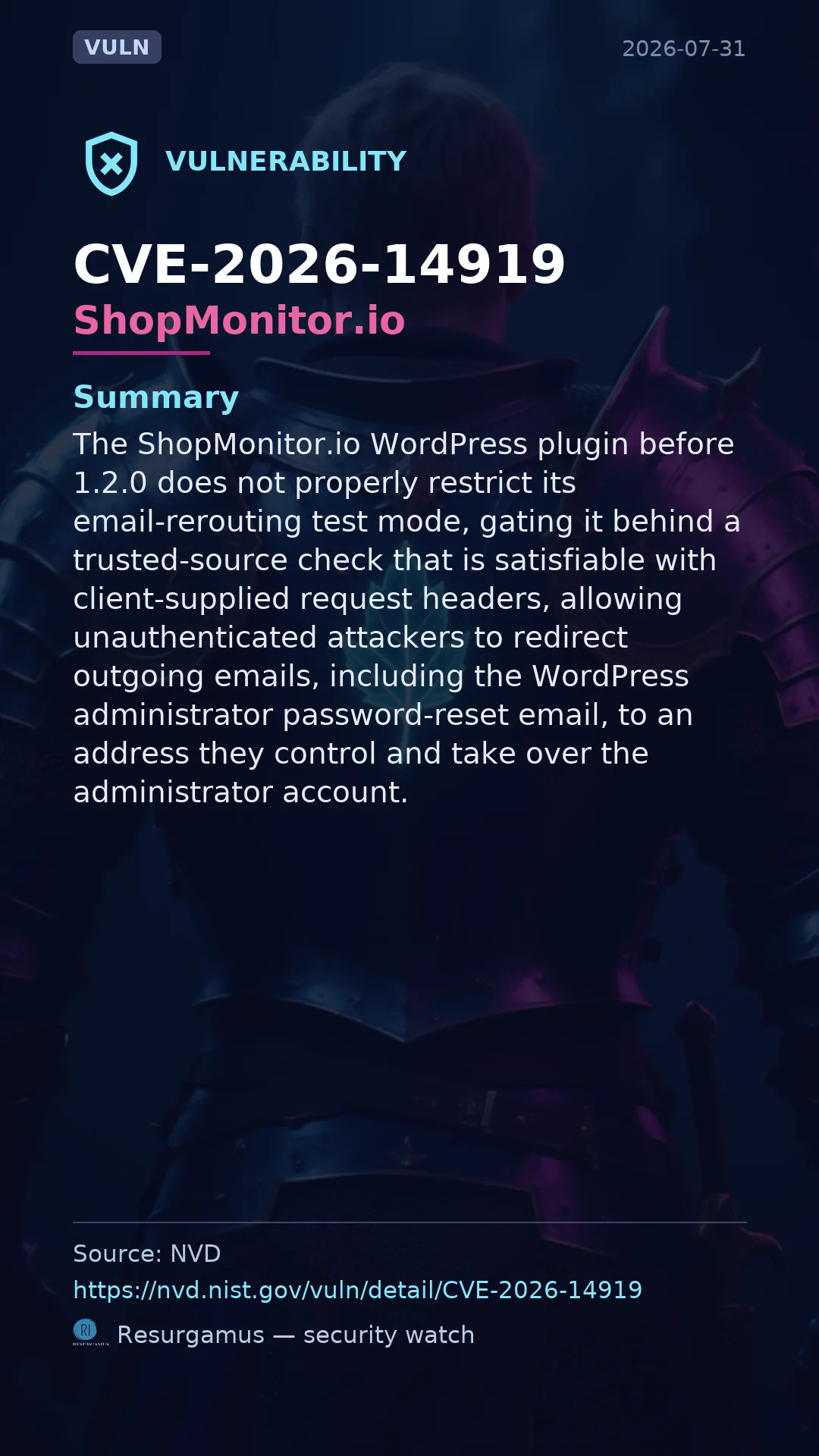 CVE-2026-14919 ShopMonitor.io Vulnerability